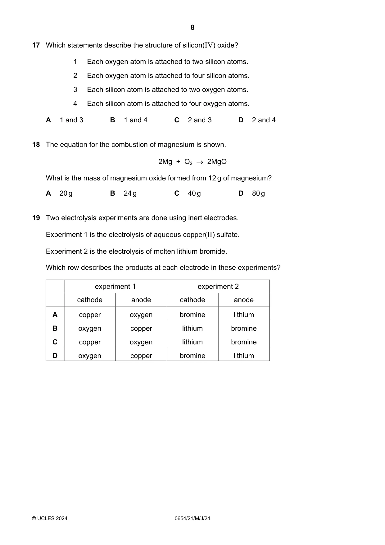 Cambridge IGCSE Sciences - Co-ordinated (Double) 0654 2024 May/June Paper 2 · Variant 1 question paper, page 8 of 16