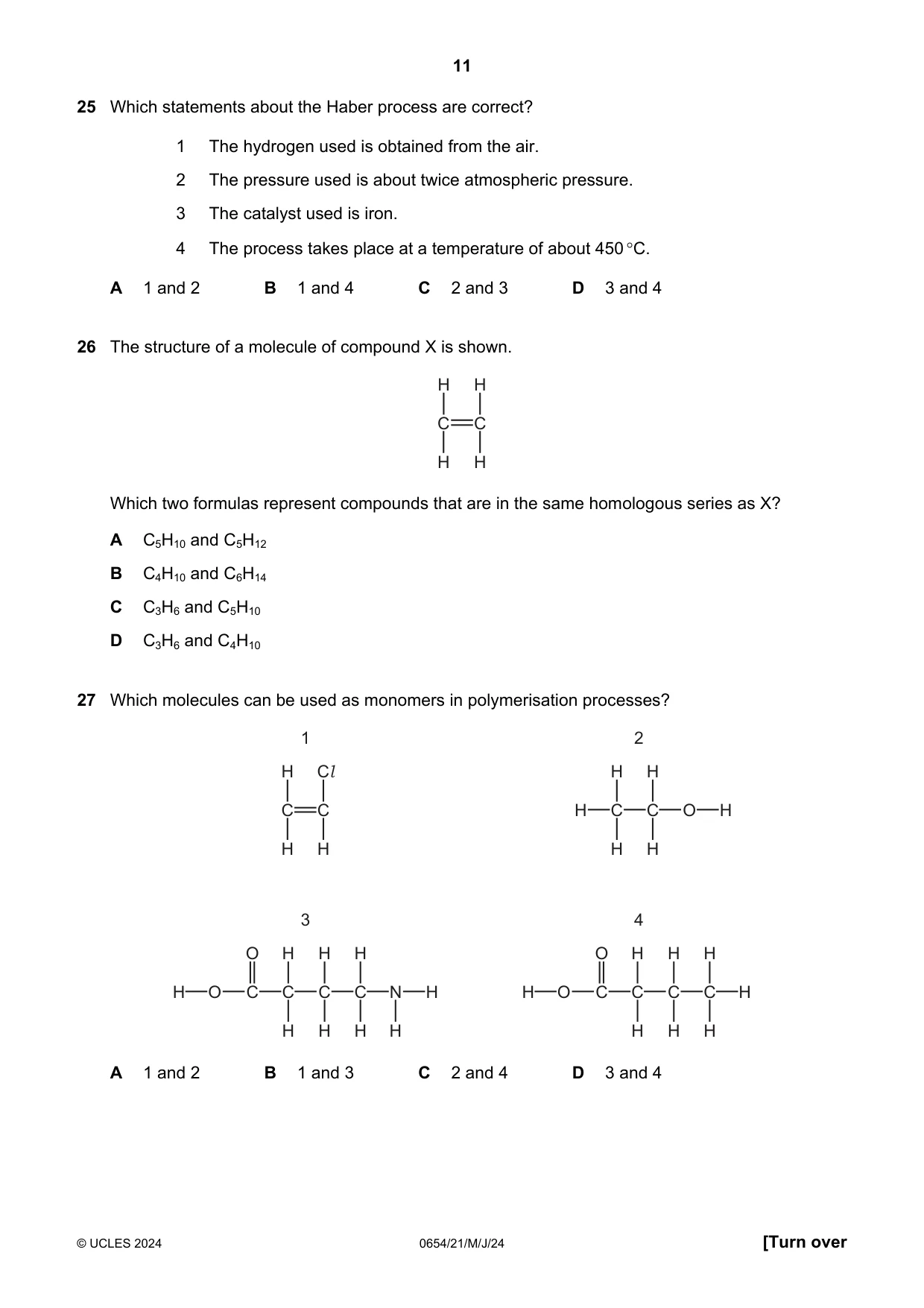 Cambridge IGCSE Sciences - Co-ordinated (Double) 0654 2024 May/June Paper 2 · Variant 1 question paper, page 11 of 16