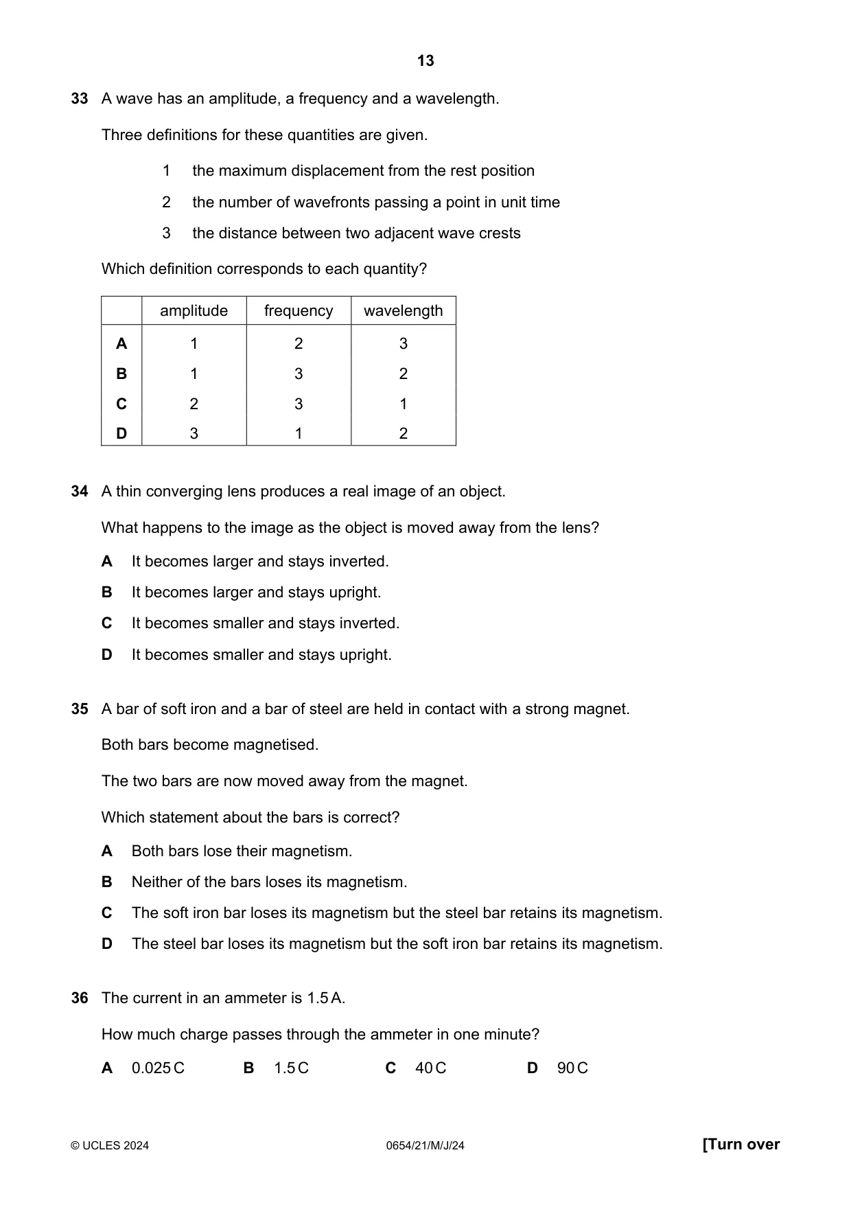 Cambridge IGCSE Sciences - Co-ordinated (Double) 0654 2024 May/June Paper 2 · Variant 1 question paper, page 13 of 16