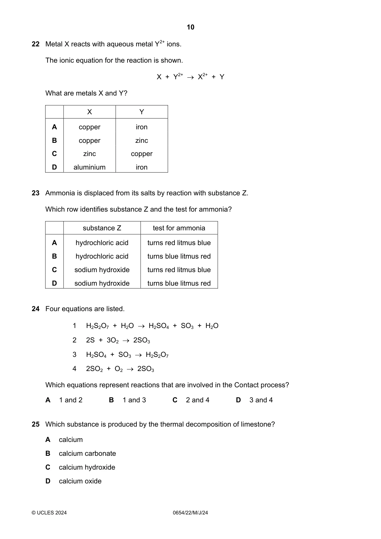 Cambridge IGCSE Sciences - Co-ordinated (Double) 0654 2024 May/June Paper 2 · Variant 2 question paper, page 10 of 16