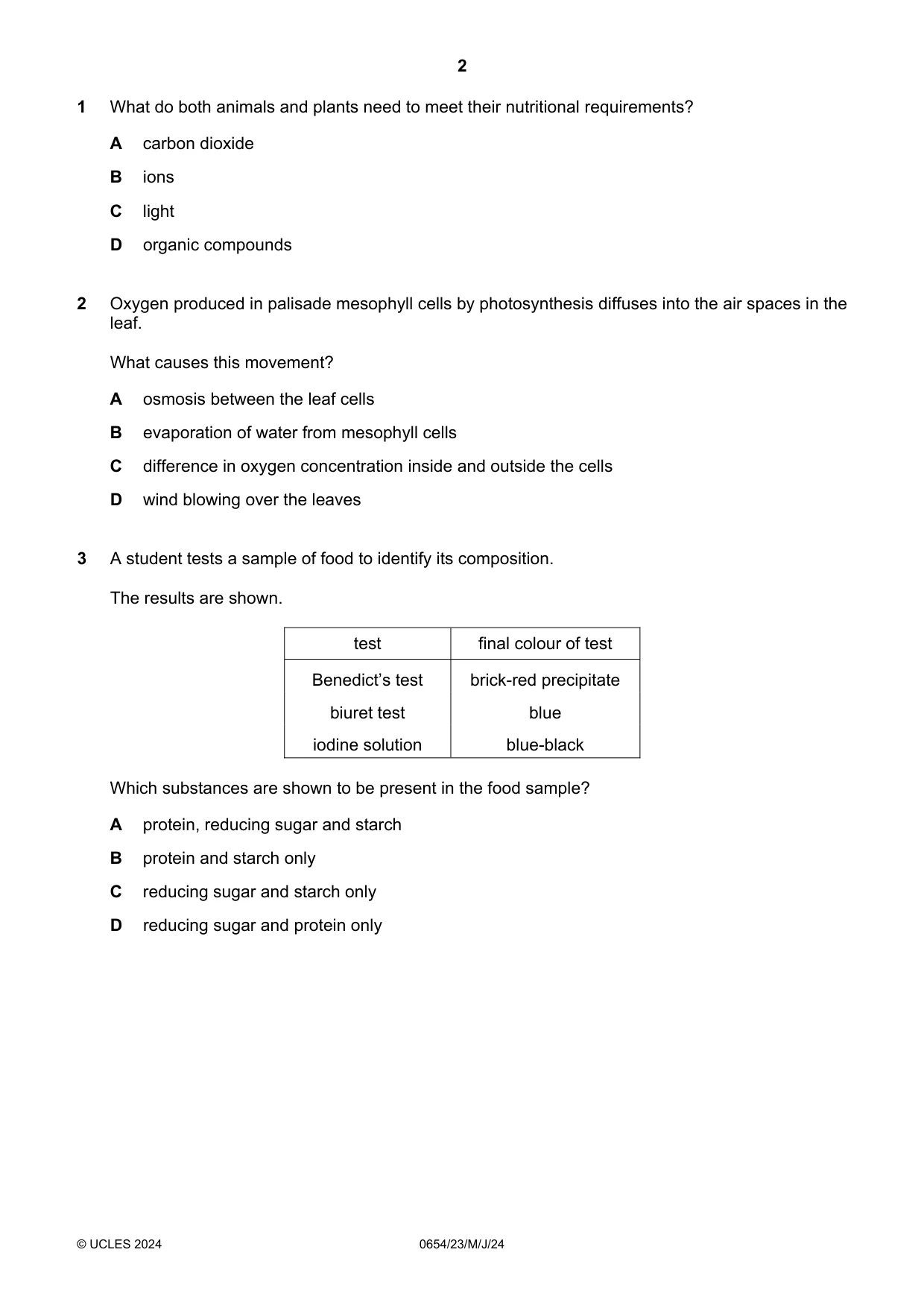 Cambridge IGCSE Sciences - Co-ordinated (Double) 0654 2024 May/June Paper 2 · Variant 3 question paper, page 2 of 20