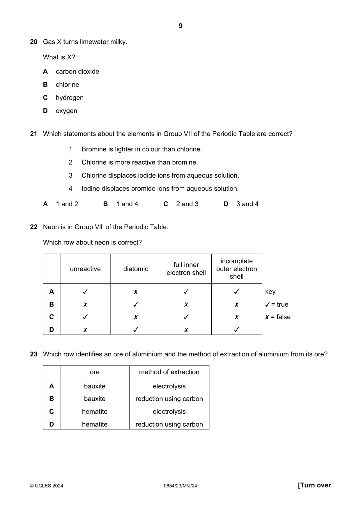 Cambridge IGCSE Sciences - Co-ordinated (Double) 0654 2024 May/June Paper 2 · Variant 3 question paper, page 9 of 20