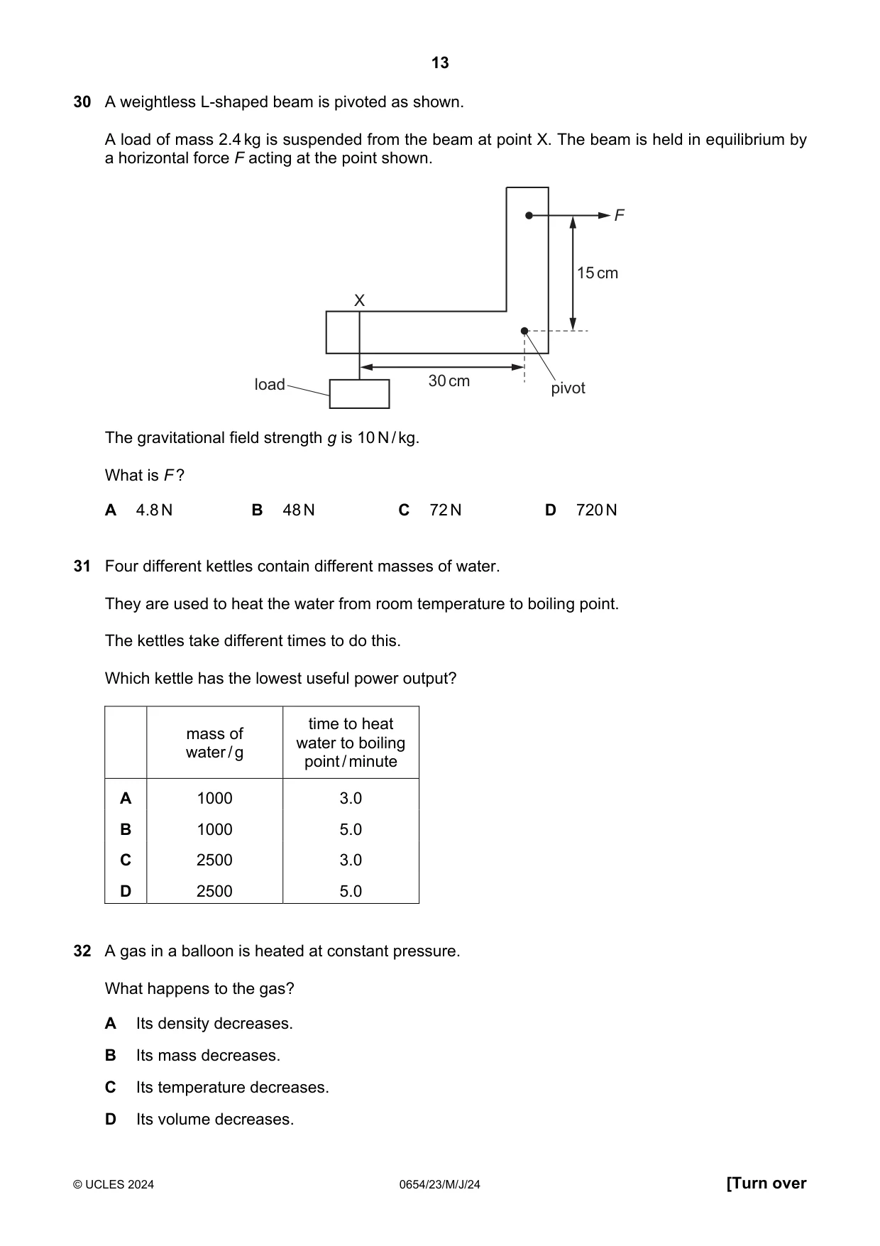 Cambridge IGCSE Sciences - Co-ordinated (Double) 0654 2024 May/June Paper 2 · Variant 3 question paper, page 13 of 20