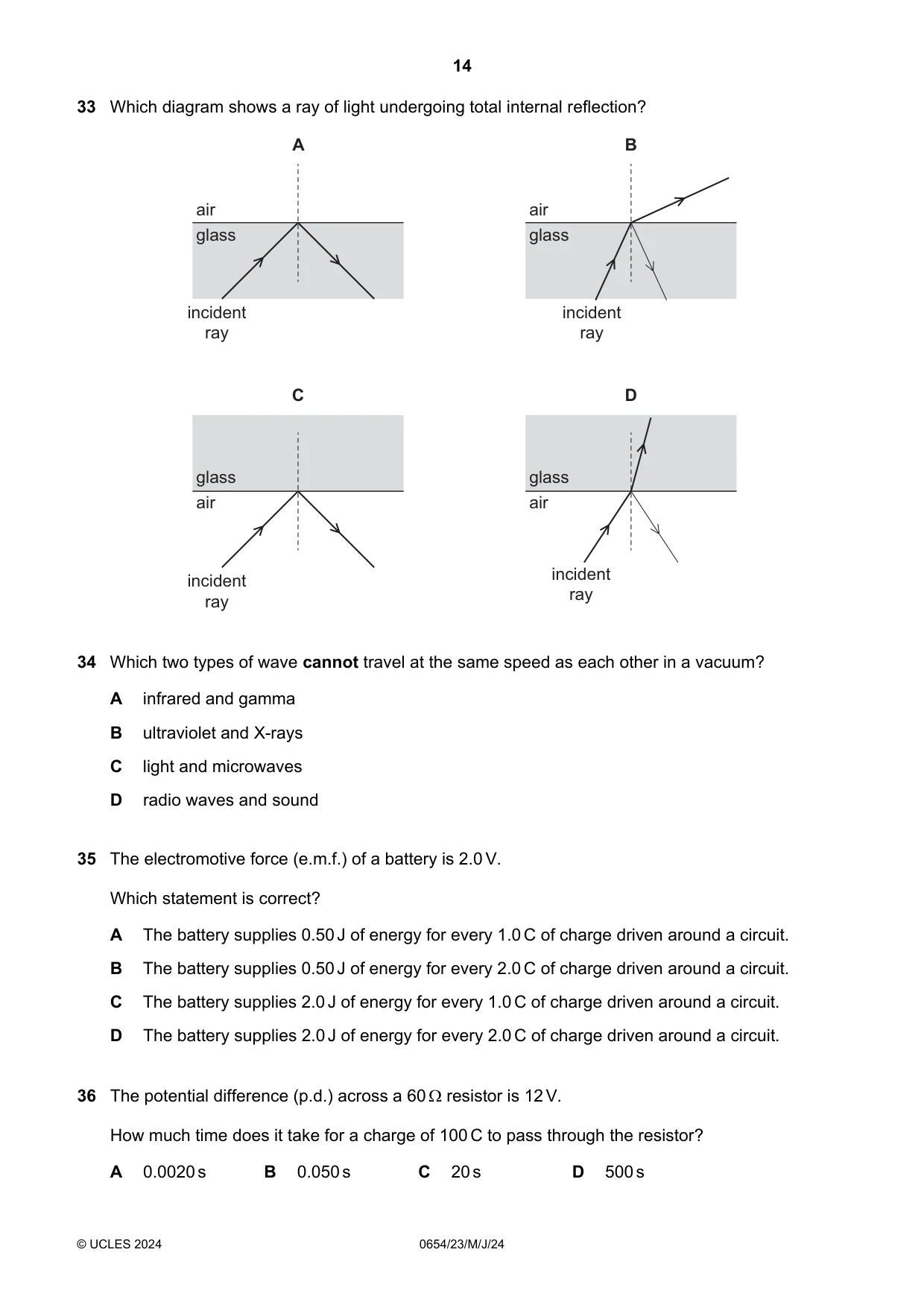Cambridge IGCSE Sciences - Co-ordinated (Double) 0654 2024 May/June Paper 2 · Variant 3 question paper, page 14 of 20