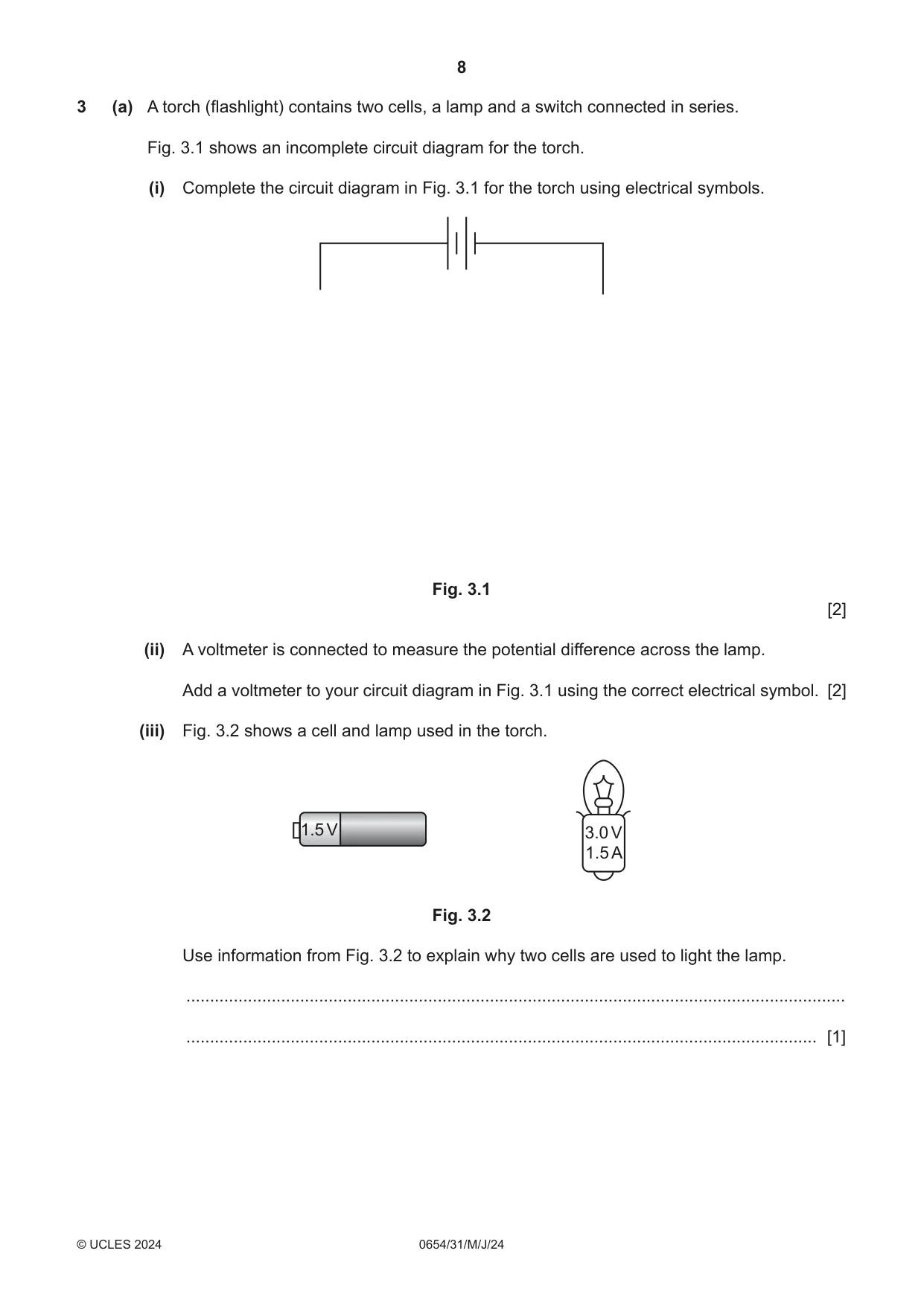 Cambridge IGCSE Sciences - Co-ordinated (Double) 0654 2024 May/June Paper 3 · Variant 1 question paper, page 8 of 28