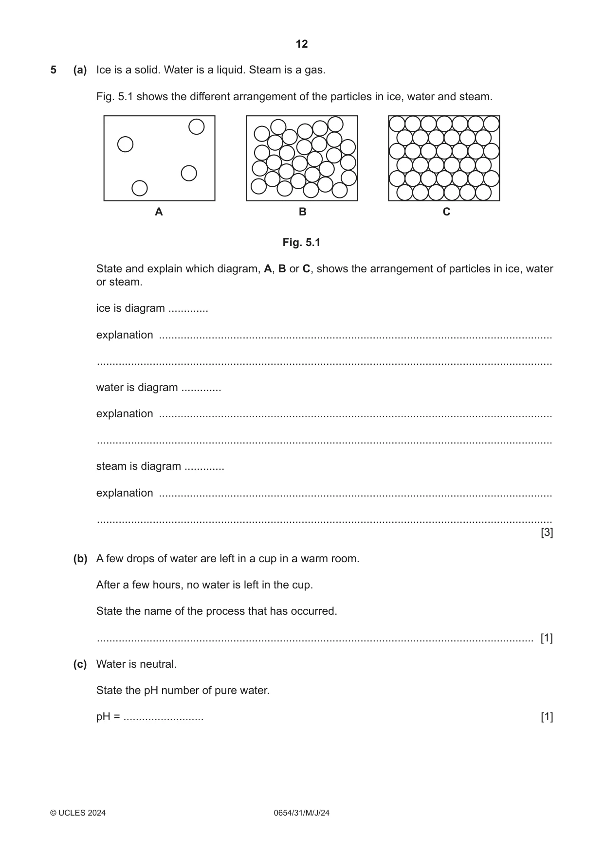 Cambridge IGCSE Sciences - Co-ordinated (Double) 0654 2024 May/June Paper 3 · Variant 1 question paper, page 12 of 28