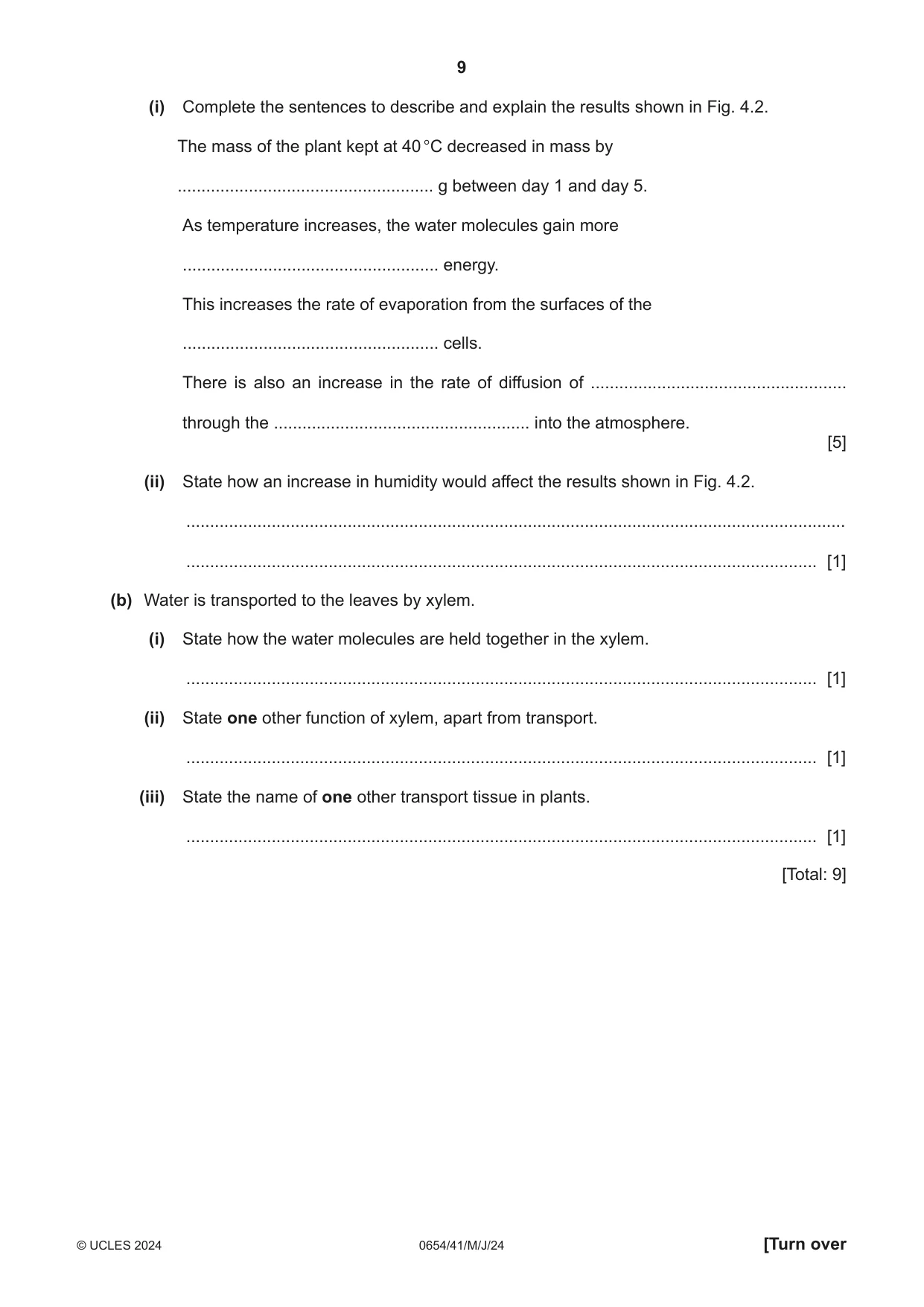 Cambridge IGCSE Sciences - Co-ordinated (Double) 0654 2024 May/June Paper 4 · Variant 1 question paper, page 9 of 28