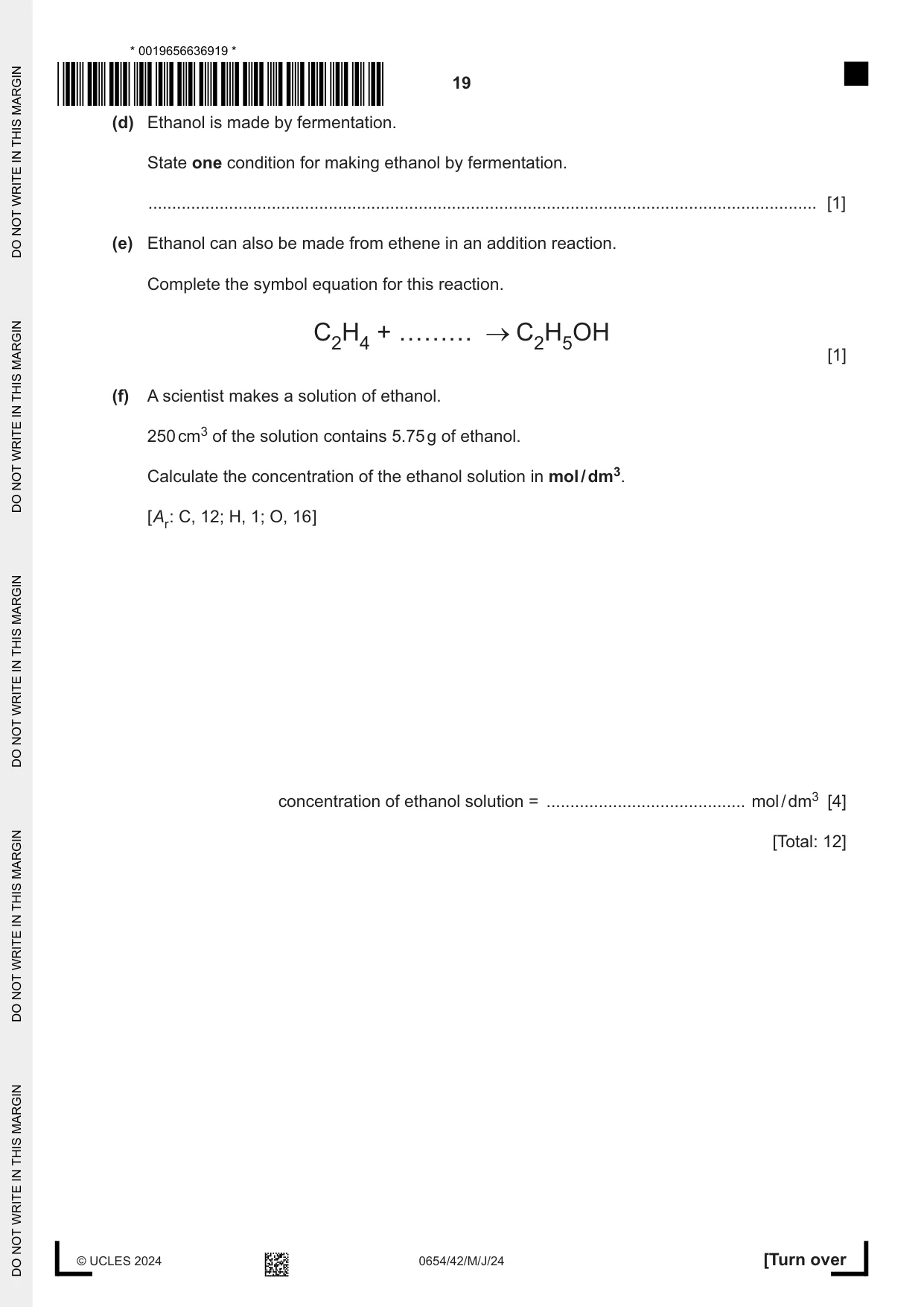 Cambridge IGCSE Sciences - Co-ordinated (Double) 0654 2024 May/June Paper 4 · Variant 2 question paper, page 19 of 28