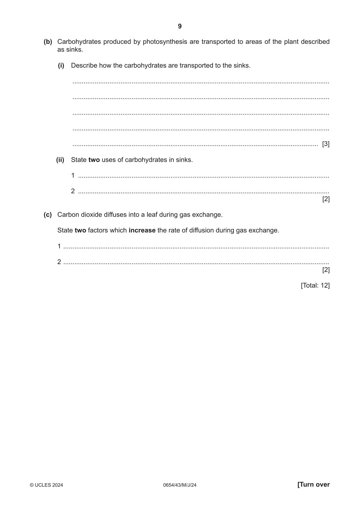 Cambridge IGCSE Sciences - Co-ordinated (Double) 0654 2024 May/June Paper 4 · Variant 3 question paper, page 9 of 28
