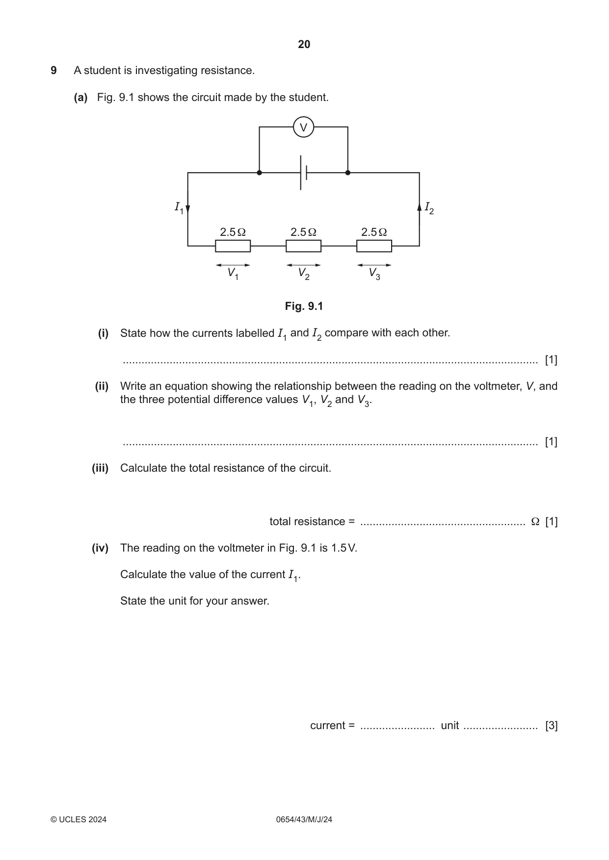 Cambridge IGCSE Sciences - Co-ordinated (Double) 0654 2024 May/June Paper 4 · Variant 3 question paper, page 20 of 28