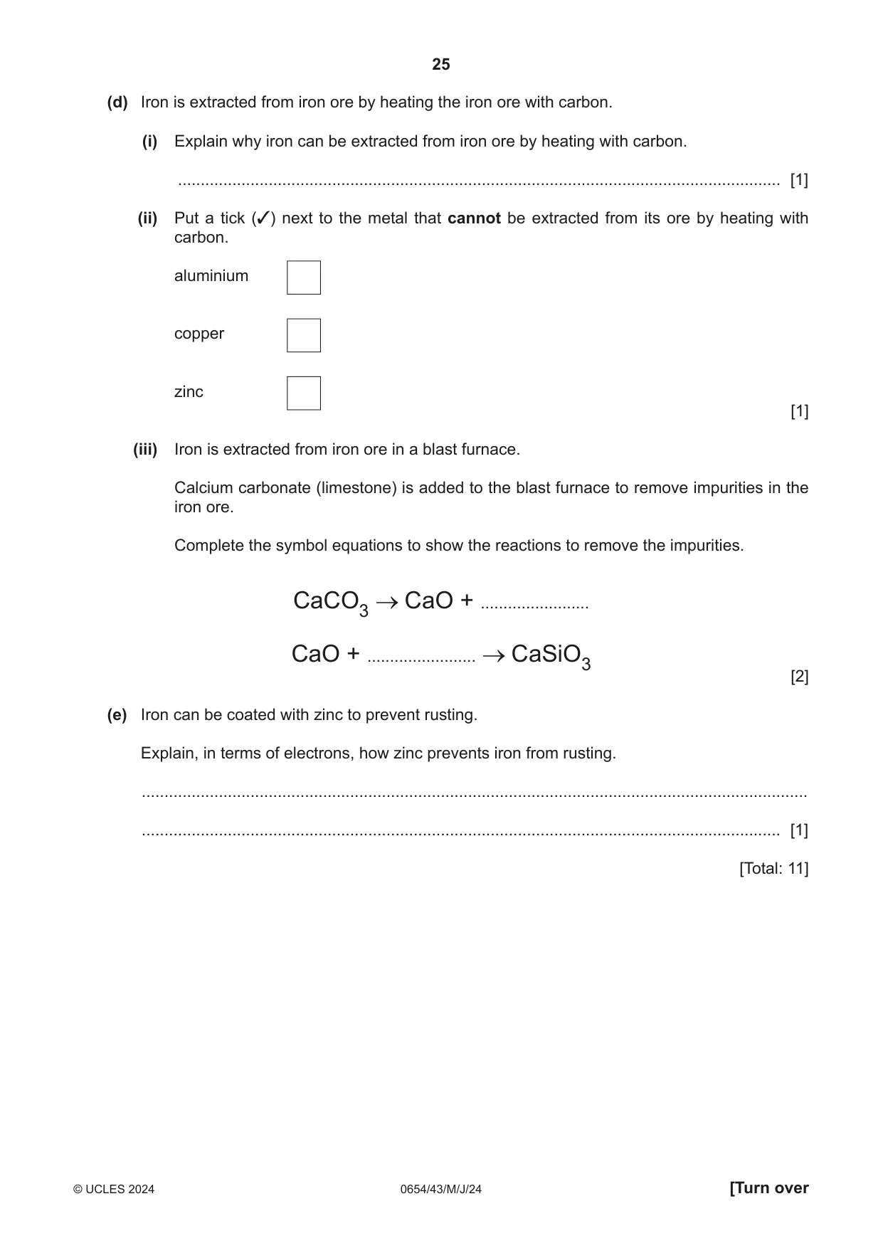 Cambridge IGCSE Sciences - Co-ordinated (Double) 0654 2024 May/June Paper 4 · Variant 3 question paper, page 25 of 28