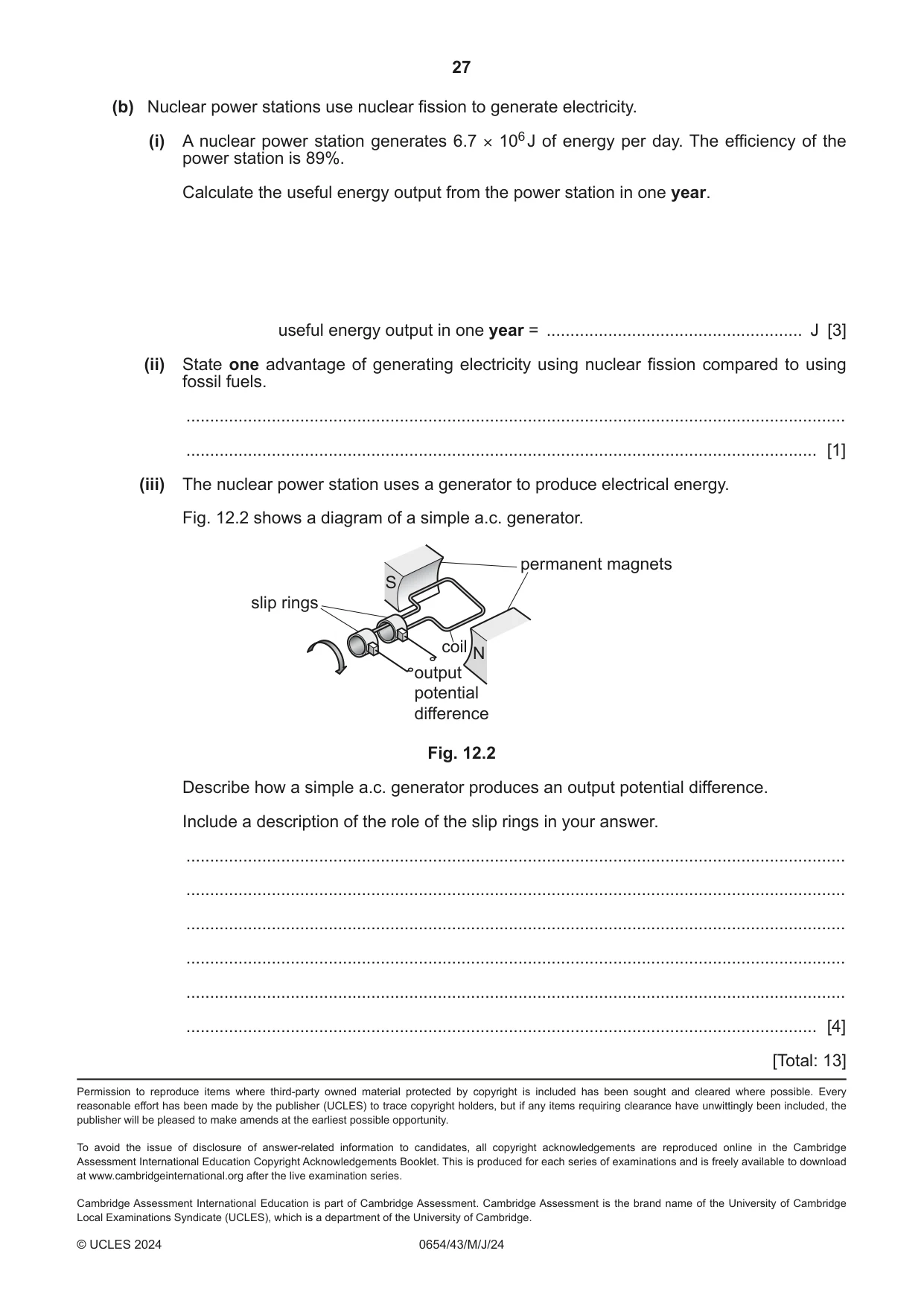Cambridge IGCSE Sciences - Co-ordinated (Double) 0654 2024 May/June Paper 4 · Variant 3 question paper, page 27 of 28