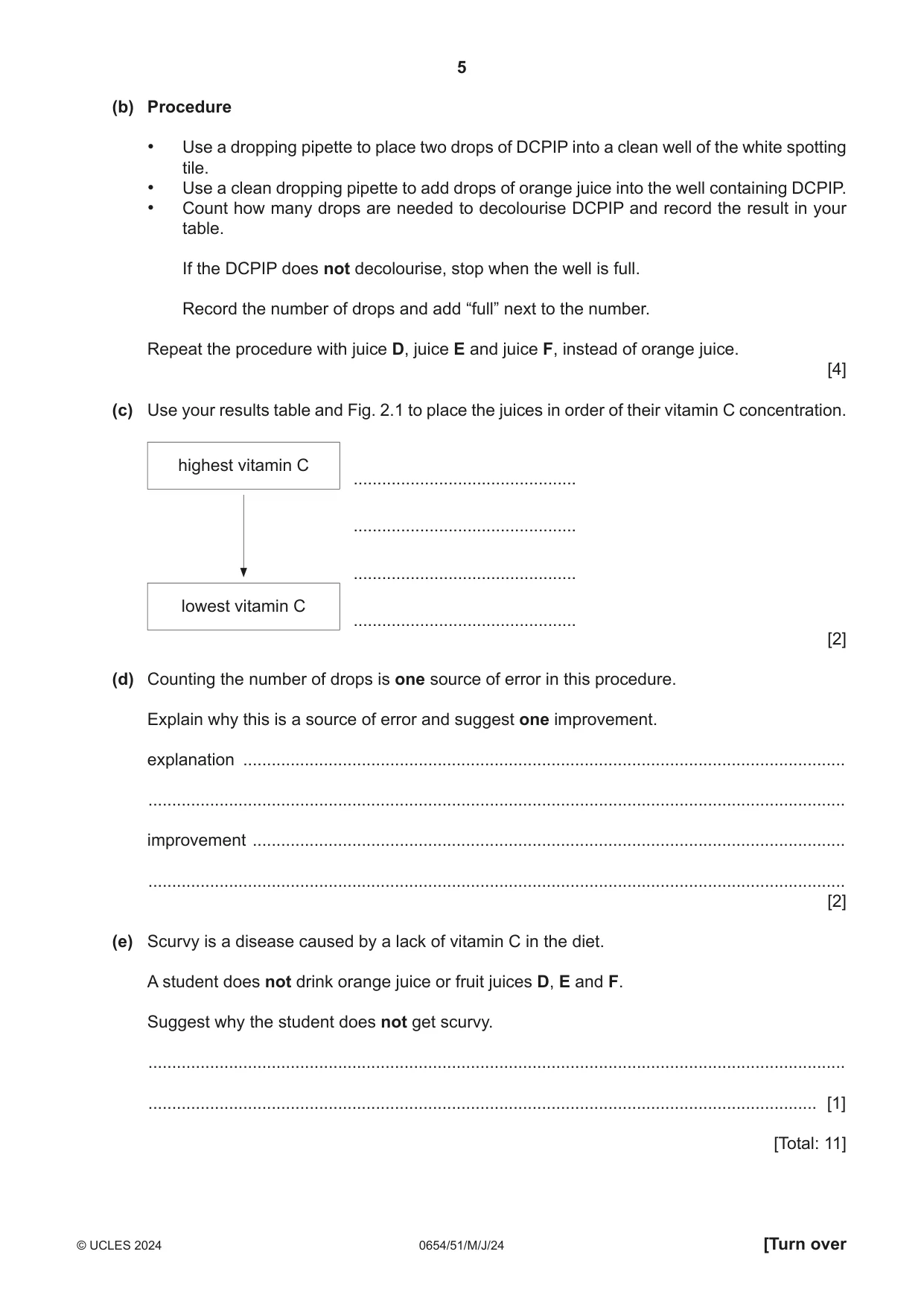 Cambridge IGCSE Sciences - Co-ordinated (Double) 0654 2024 May/June Paper 5 · Variant 1 question paper, page 5 of 16