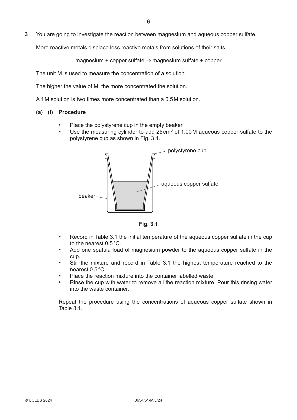 Cambridge IGCSE Sciences - Co-ordinated (Double) 0654 2024 May/June Paper 5 · Variant 1 question paper, page 6 of 16