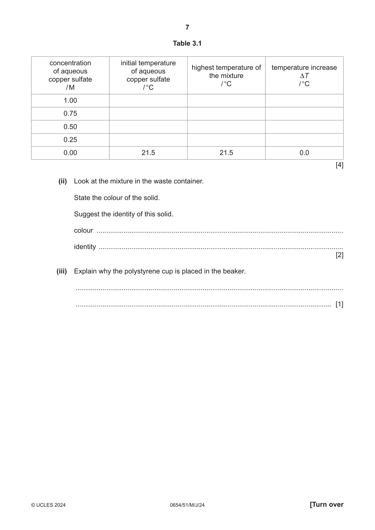 Cambridge IGCSE Sciences - Co-ordinated (Double) 0654 2024 May/June Paper 5 · Variant 1 question paper, page 7 of 16