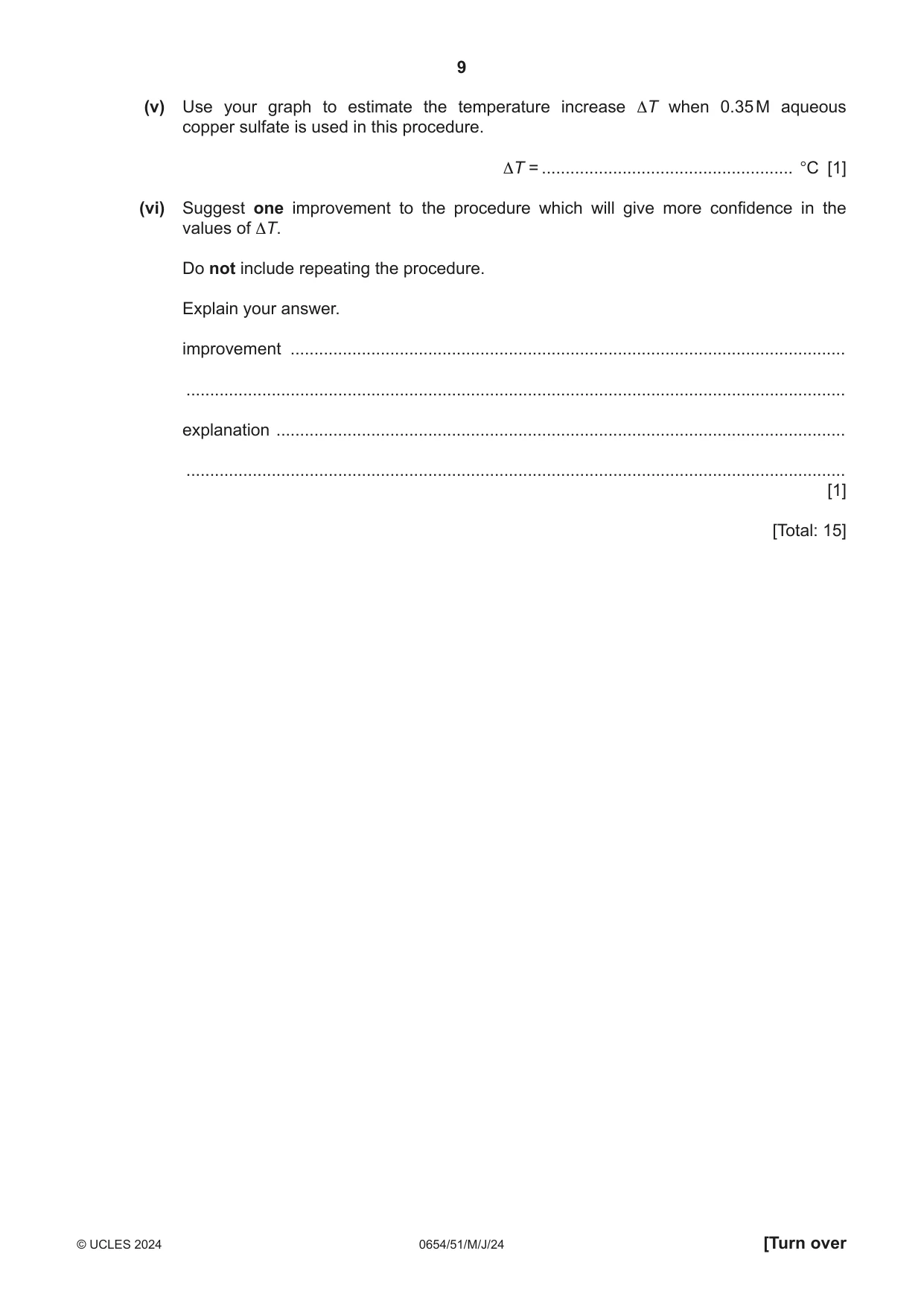 Cambridge IGCSE Sciences - Co-ordinated (Double) 0654 2024 May/June Paper 5 · Variant 1 question paper, page 9 of 16