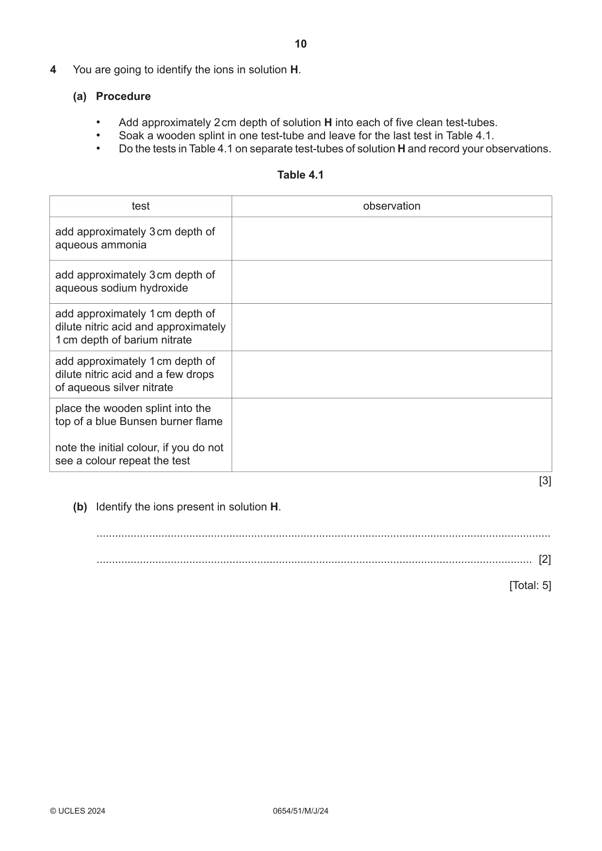 Cambridge IGCSE Sciences - Co-ordinated (Double) 0654 2024 May/June Paper 5 · Variant 1 question paper, page 10 of 16