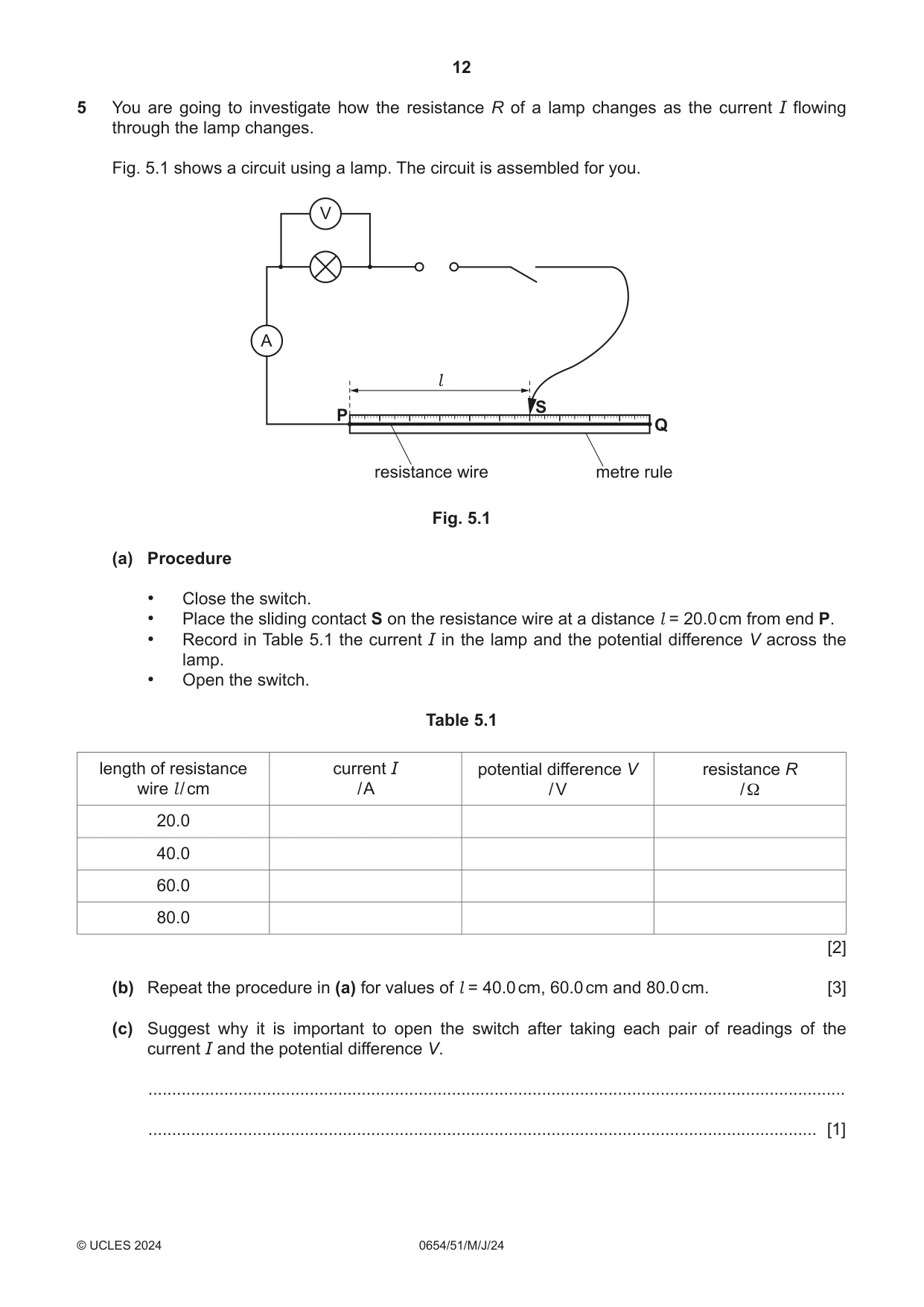 Cambridge IGCSE Sciences - Co-ordinated (Double) 0654 2024 May/June Paper 5 · Variant 1 question paper, page 12 of 16