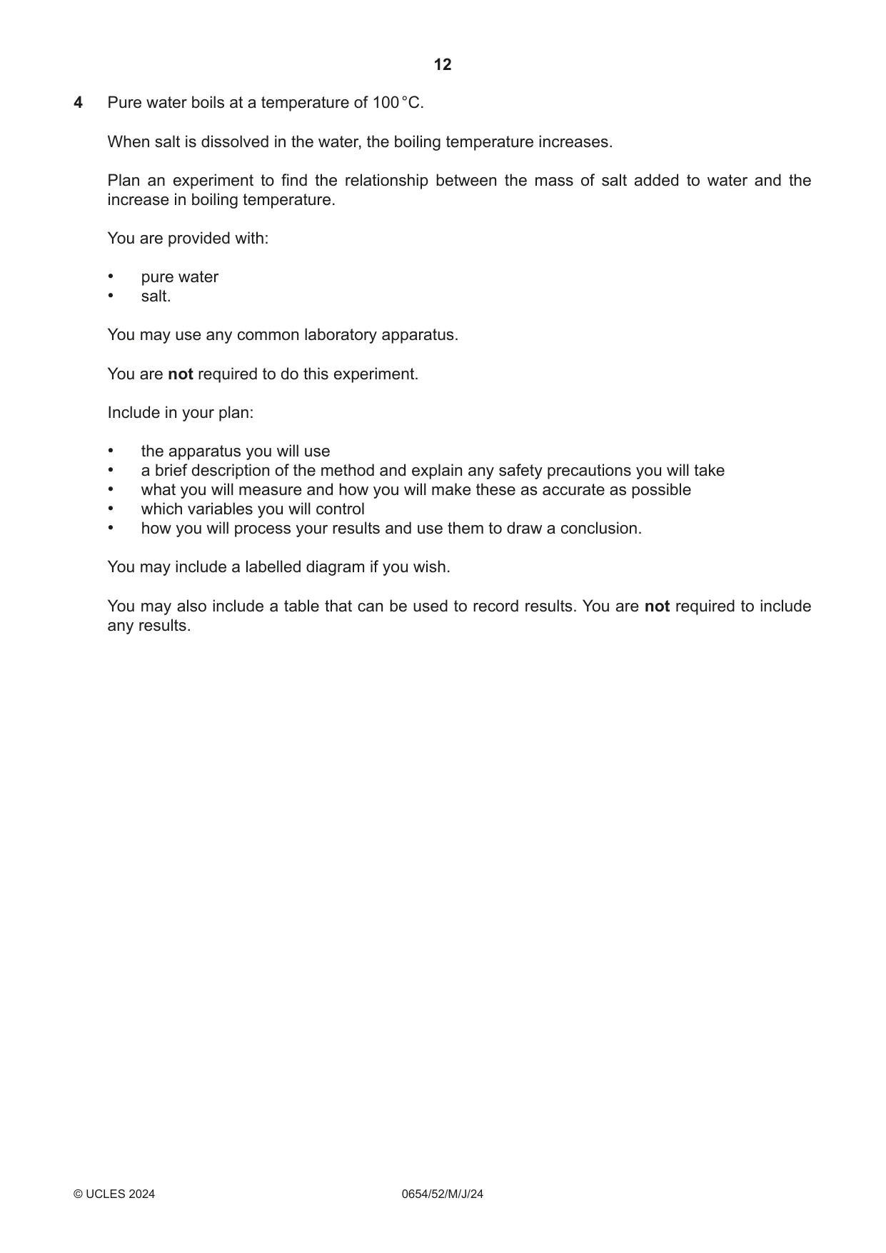 Cambridge IGCSE Sciences - Co-ordinated (Double) 0654 2024 May/June Paper 5 · Variant 2 question paper, page 12 of 20