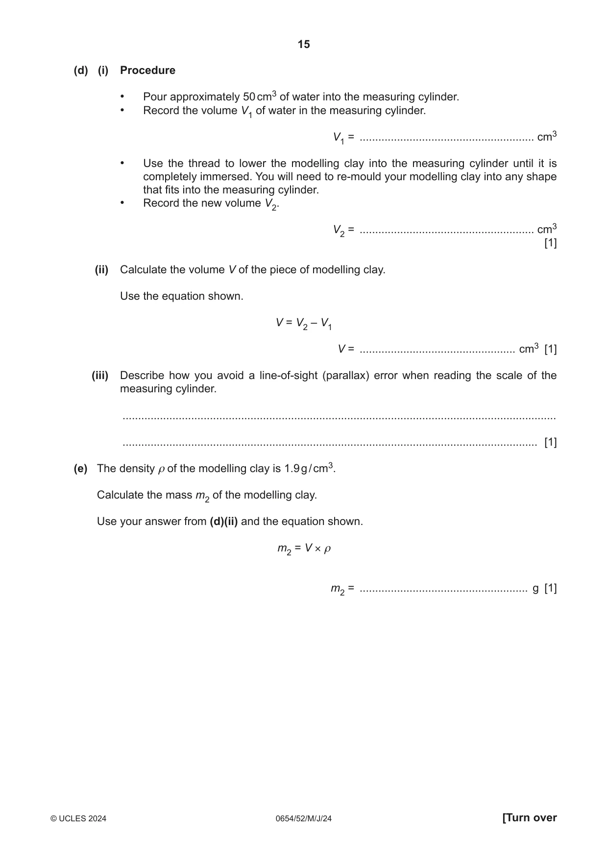 Cambridge IGCSE Sciences - Co-ordinated (Double) 0654 2024 May/June Paper 5 · Variant 2 question paper, page 15 of 20