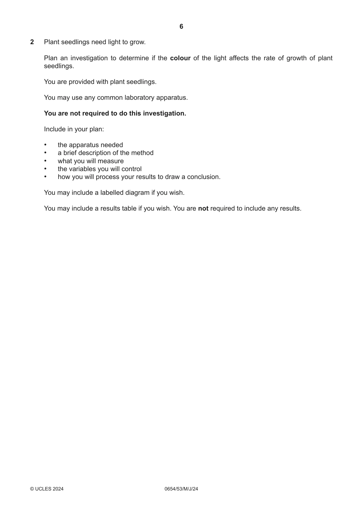 Cambridge IGCSE Sciences - Co-ordinated (Double) 0654 2024 May/June Paper 5 · Variant 3 question paper, page 6 of 20