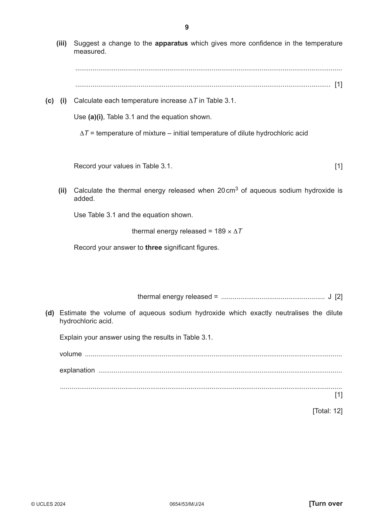 Cambridge IGCSE Sciences - Co-ordinated (Double) 0654 2024 May/June Paper 5 · Variant 3 question paper, page 9 of 20