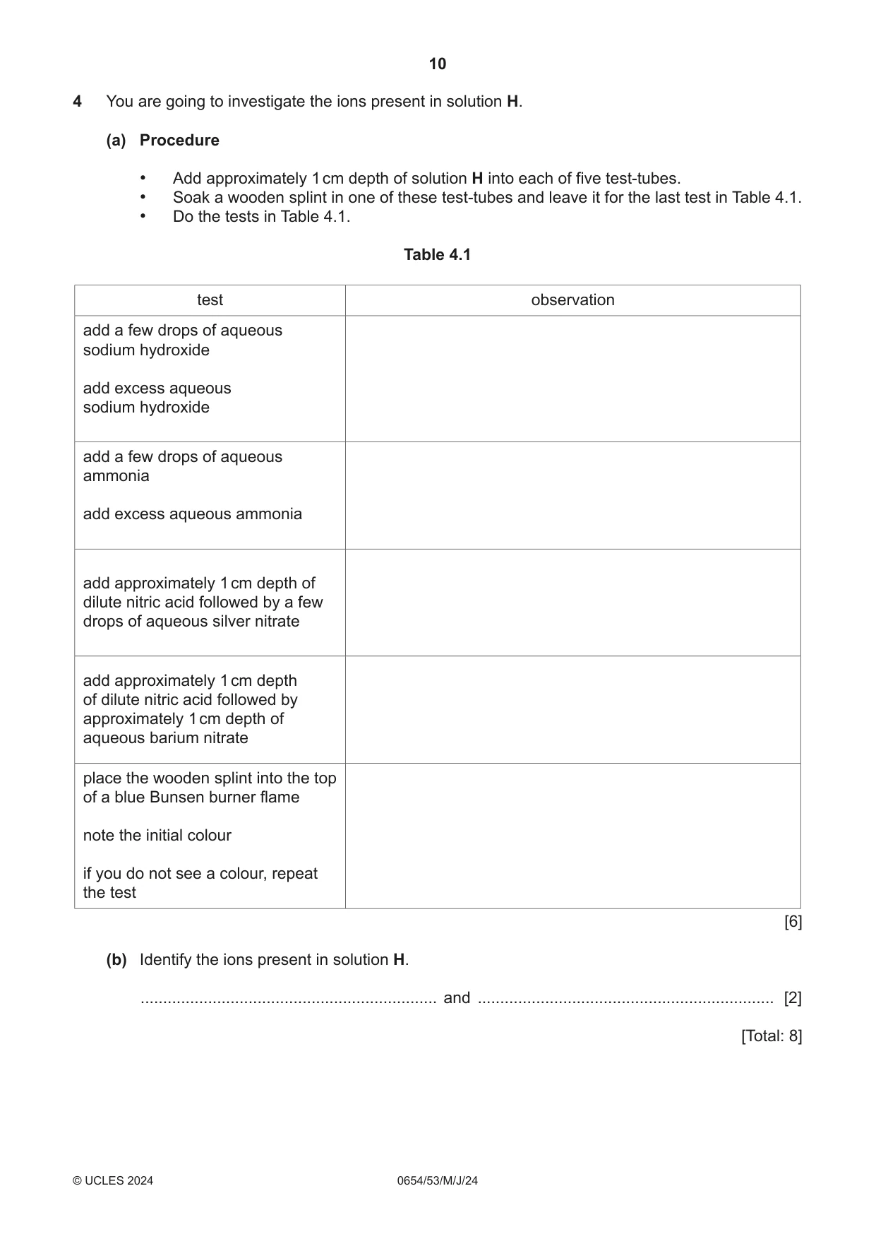 Cambridge IGCSE Sciences - Co-ordinated (Double) 0654 2024 May/June Paper 5 · Variant 3 question paper, page 10 of 20