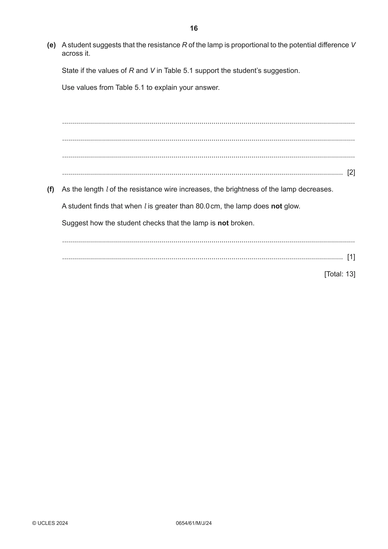 Cambridge IGCSE Sciences - Co-ordinated (Double) 0654 2024 May/June Paper 6 · Variant 1 question paper, page 16 of 20