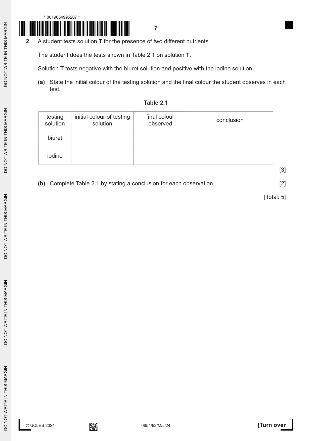 Cambridge IGCSE Sciences - Co-ordinated (Double) 0654 2024 May/June Paper 6 · Variant 2 question paper, page 7 of 20