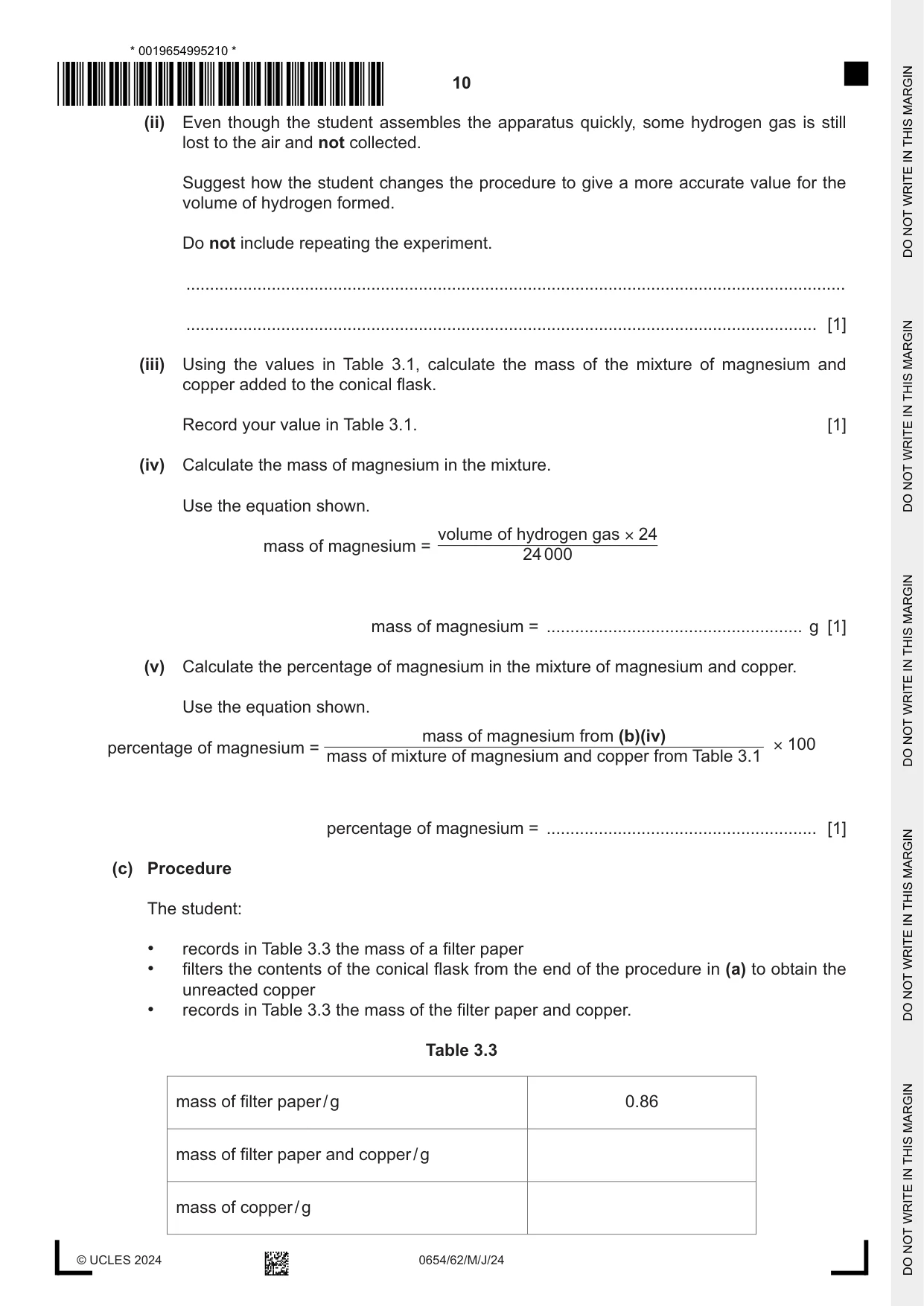 Cambridge IGCSE Sciences - Co-ordinated (Double) 0654 2024 May/June Paper 6 · Variant 2 question paper, page 10 of 20