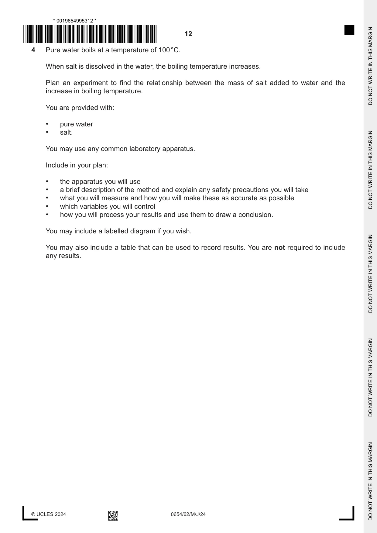 Cambridge IGCSE Sciences - Co-ordinated (Double) 0654 2024 May/June Paper 6 · Variant 2 question paper, page 12 of 20