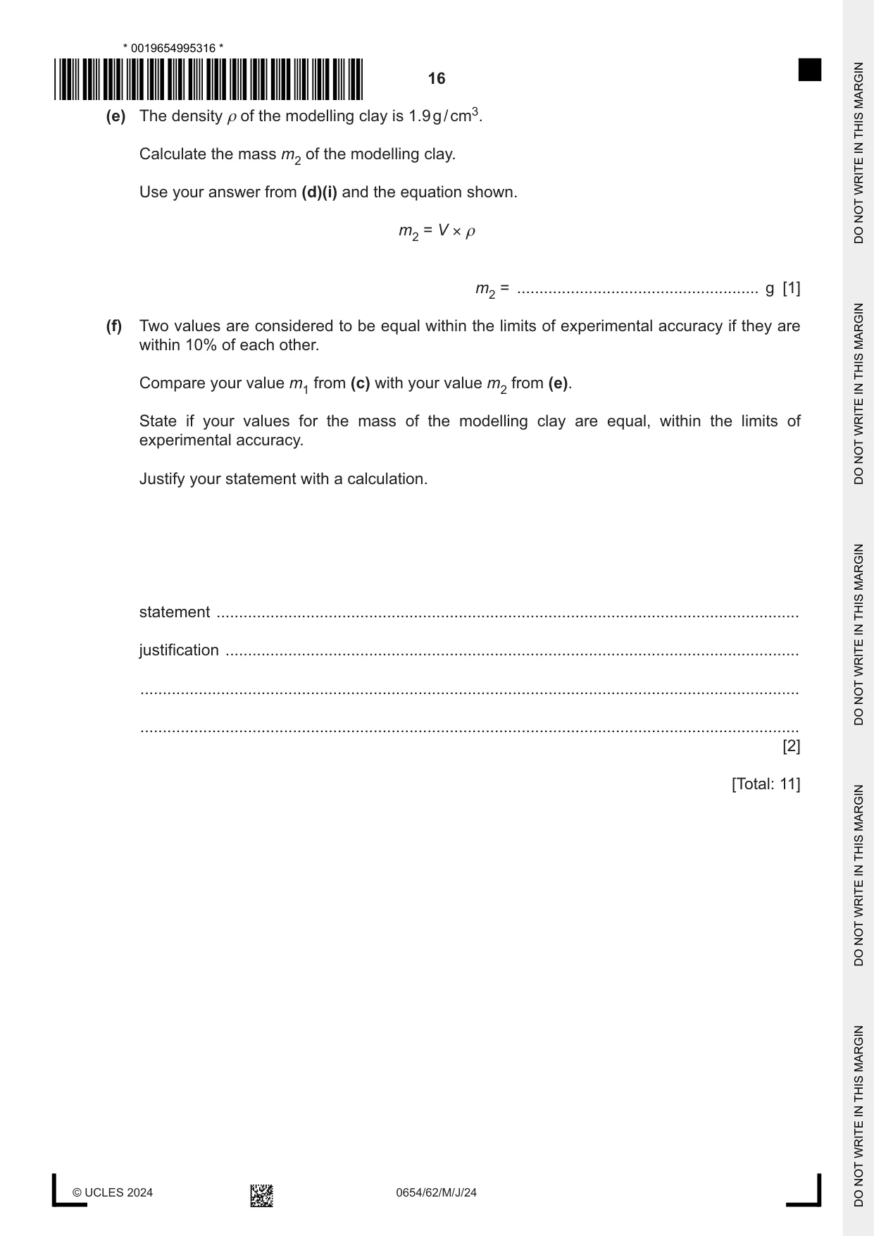 Cambridge IGCSE Sciences - Co-ordinated (Double) 0654 2024 May/June Paper 6 · Variant 2 question paper, page 16 of 20