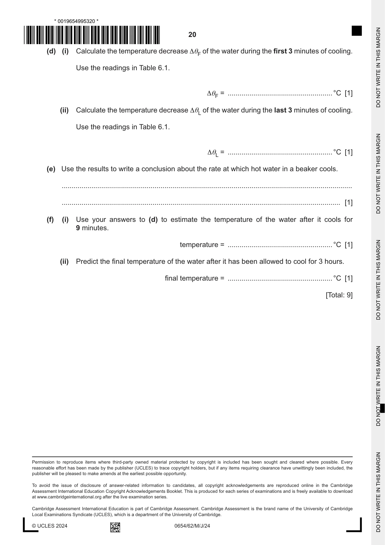 Cambridge IGCSE Sciences - Co-ordinated (Double) 0654 2024 May/June Paper 6 · Variant 2 question paper, page 20 of 20