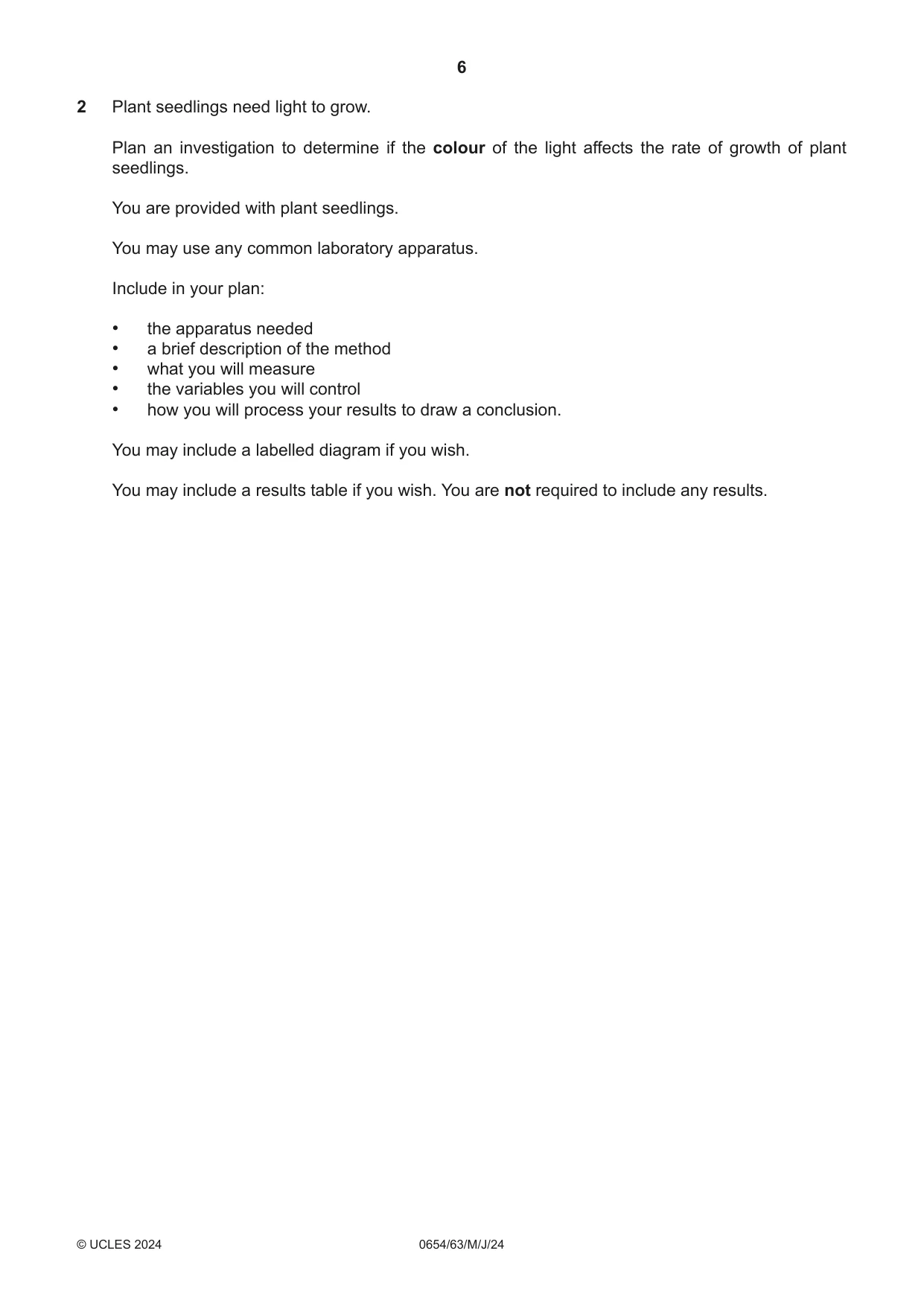 Cambridge IGCSE Sciences - Co-ordinated (Double) 0654 2024 May/June Paper 6 · Variant 3 question paper, page 6 of 20