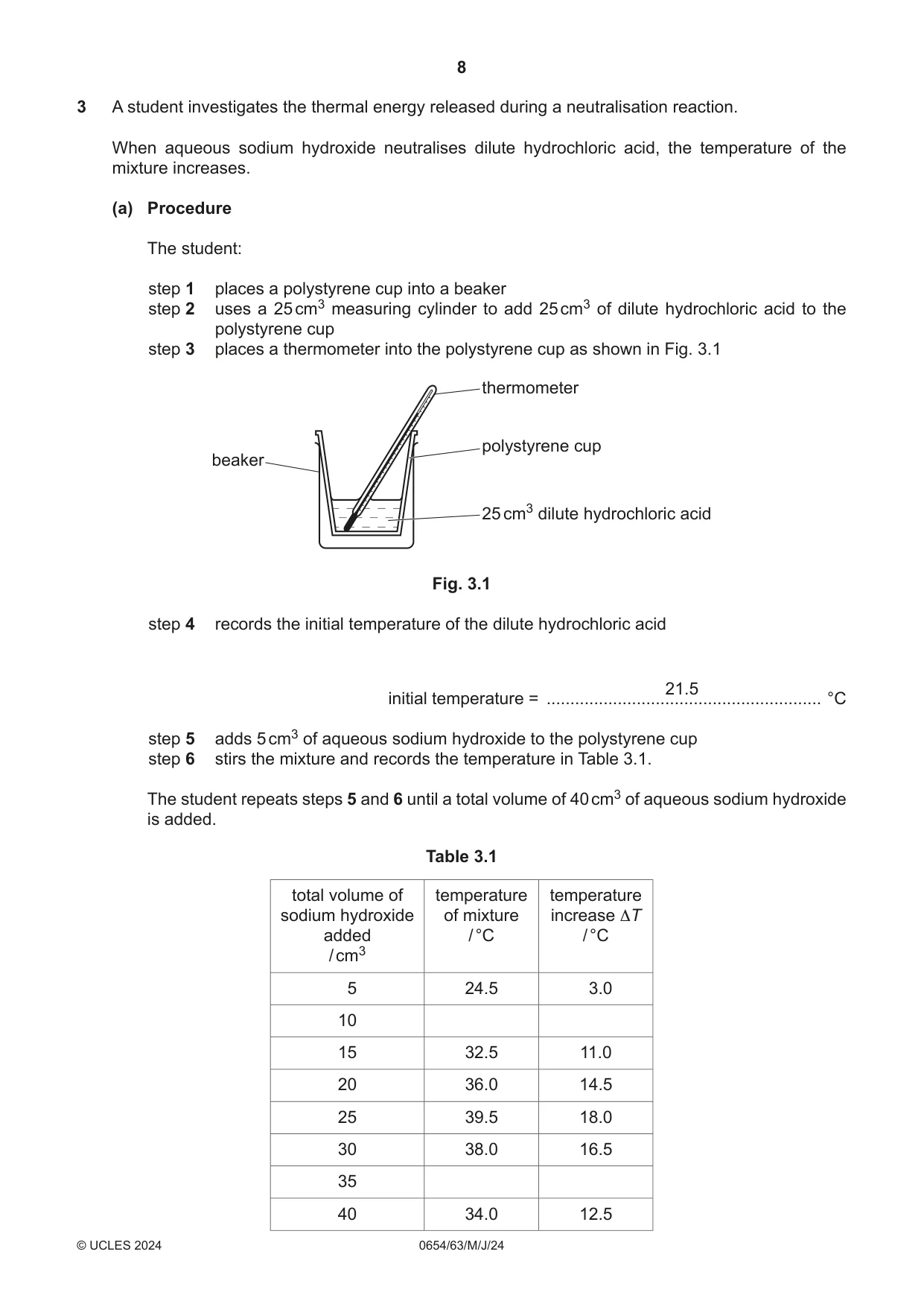 Cambridge IGCSE Sciences - Co-ordinated (Double) 0654 2024 May/June Paper 6 · Variant 3 question paper, page 8 of 20