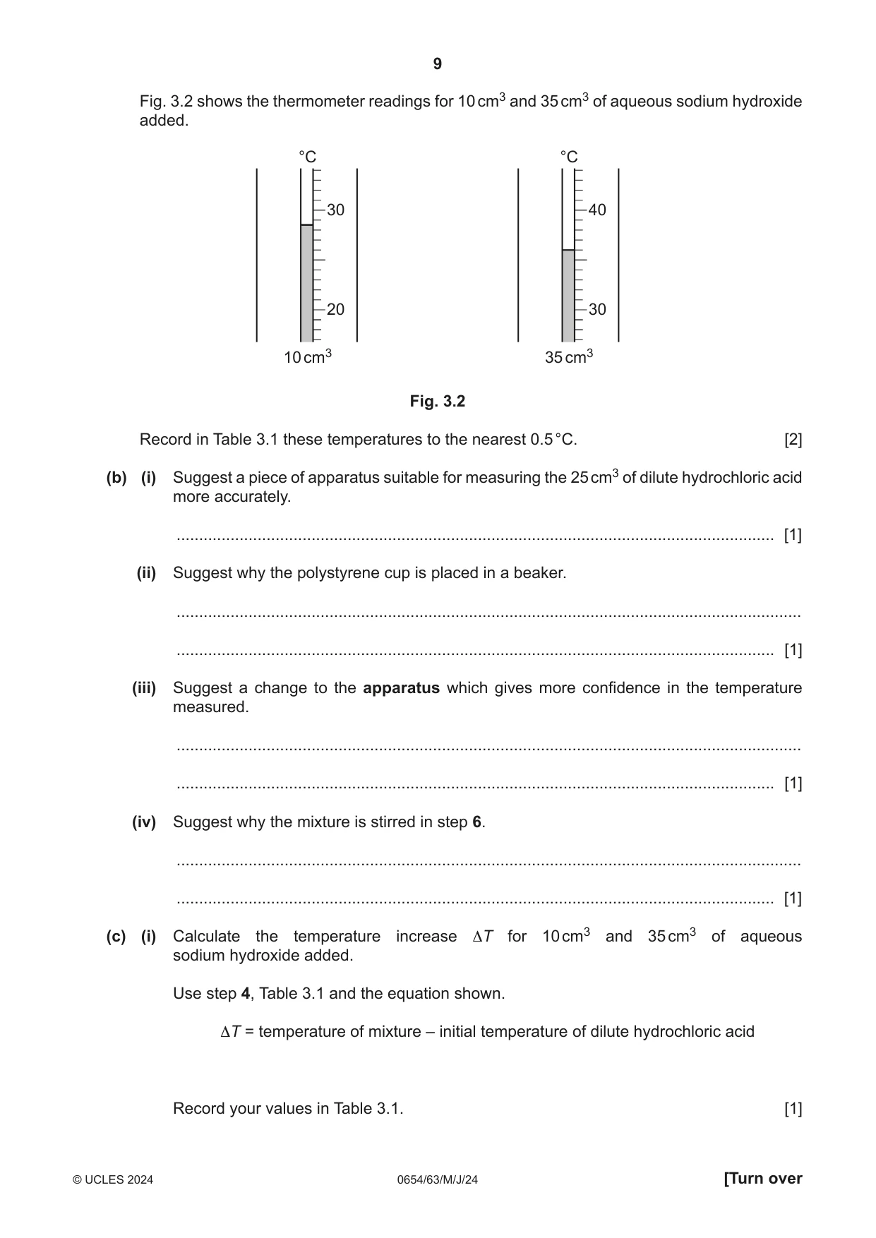 Cambridge IGCSE Sciences - Co-ordinated (Double) 0654 2024 May/June Paper 6 · Variant 3 question paper, page 9 of 20