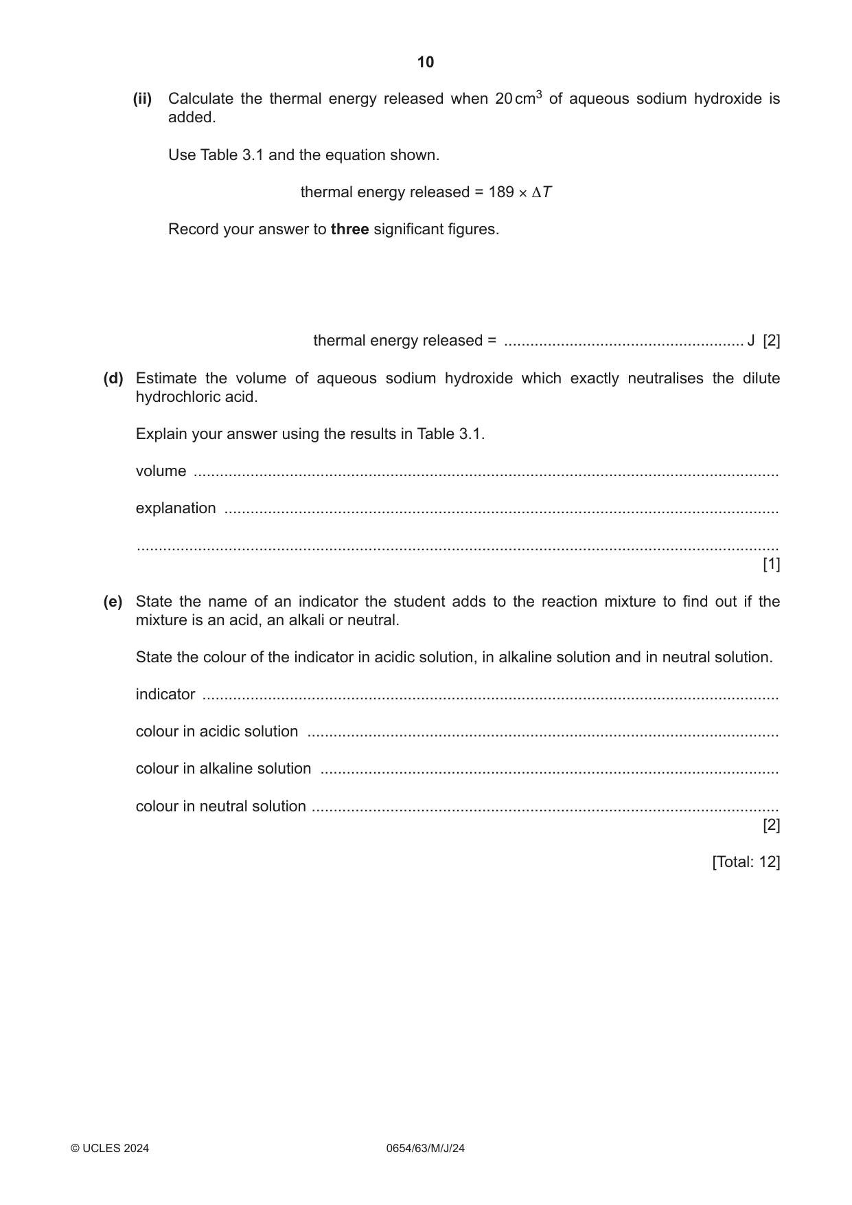 Cambridge IGCSE Sciences - Co-ordinated (Double) 0654 2024 May/June Paper 6 · Variant 3 question paper, page 10 of 20