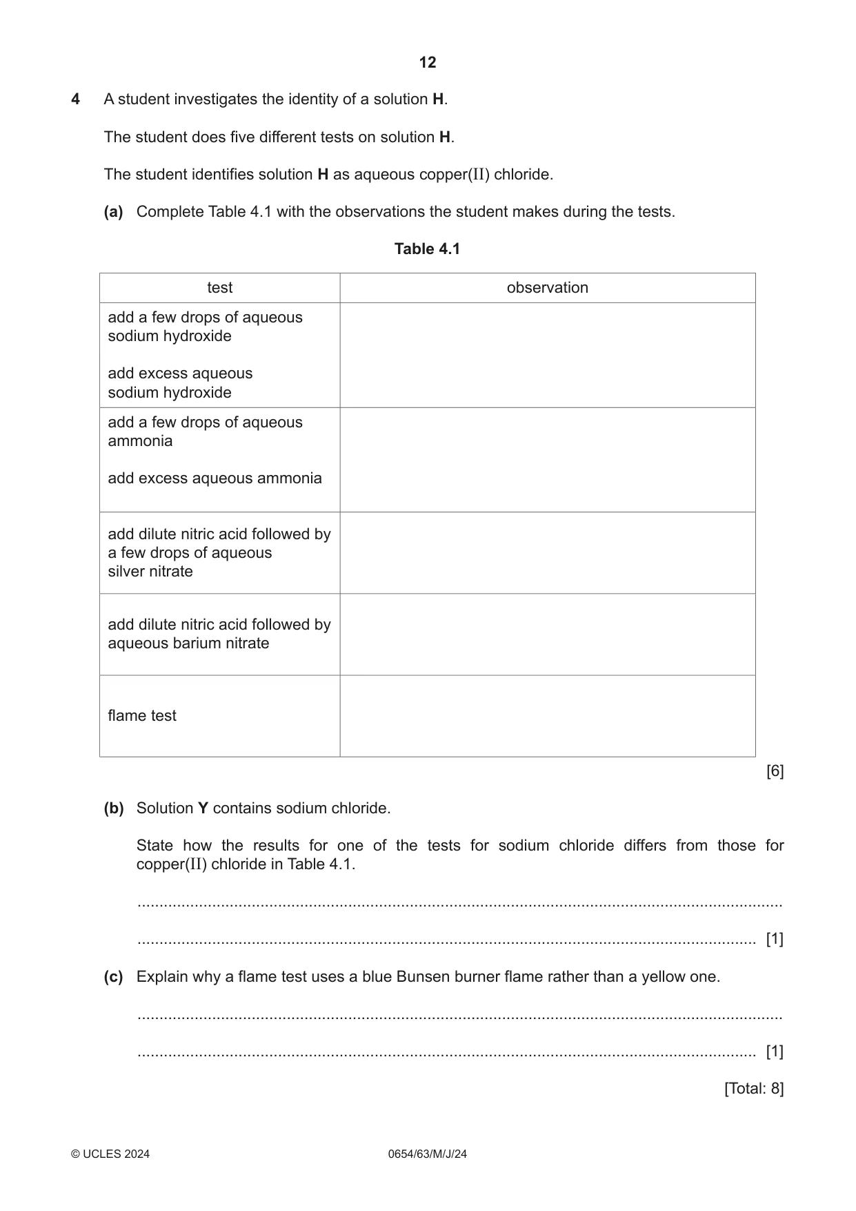 Cambridge IGCSE Sciences - Co-ordinated (Double) 0654 2024 May/June Paper 6 · Variant 3 question paper, page 12 of 20