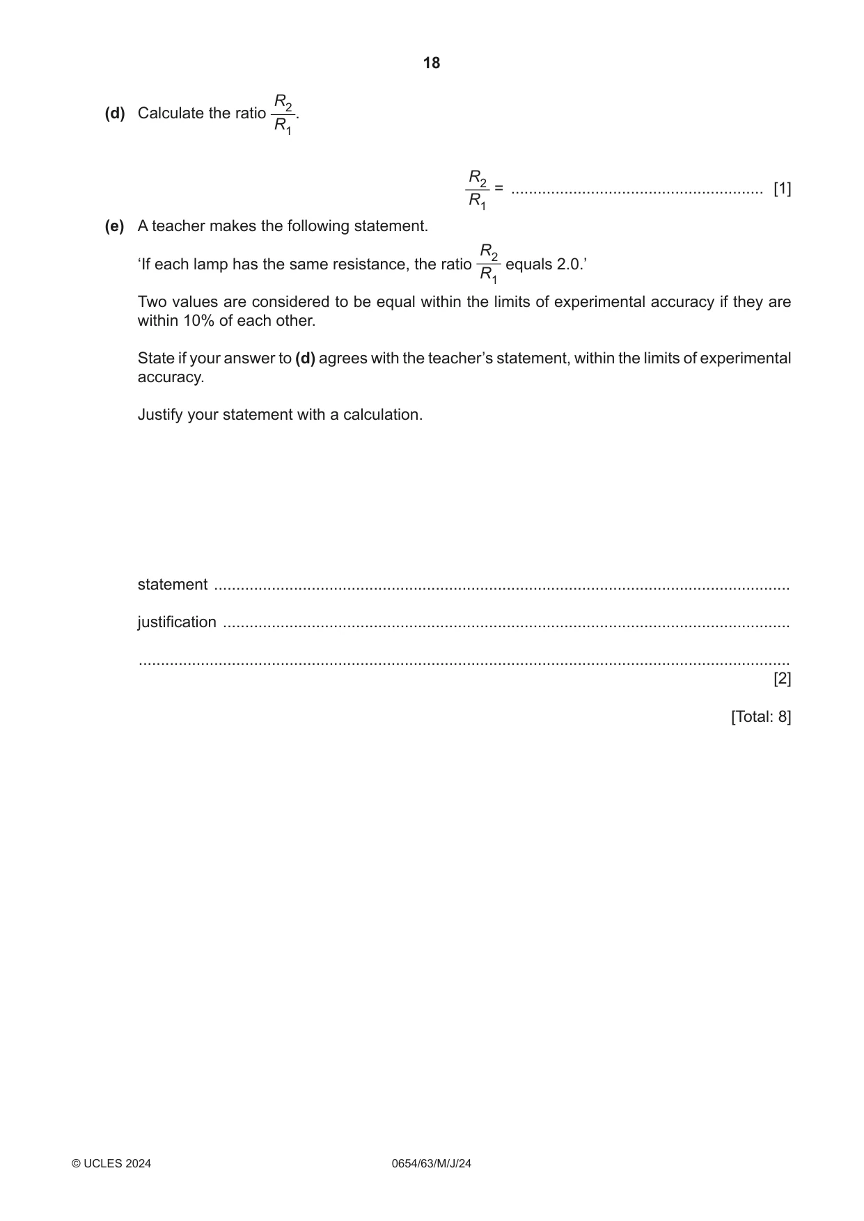 Cambridge IGCSE Sciences - Co-ordinated (Double) 0654 2024 May/June Paper 6 · Variant 3 question paper, page 18 of 20