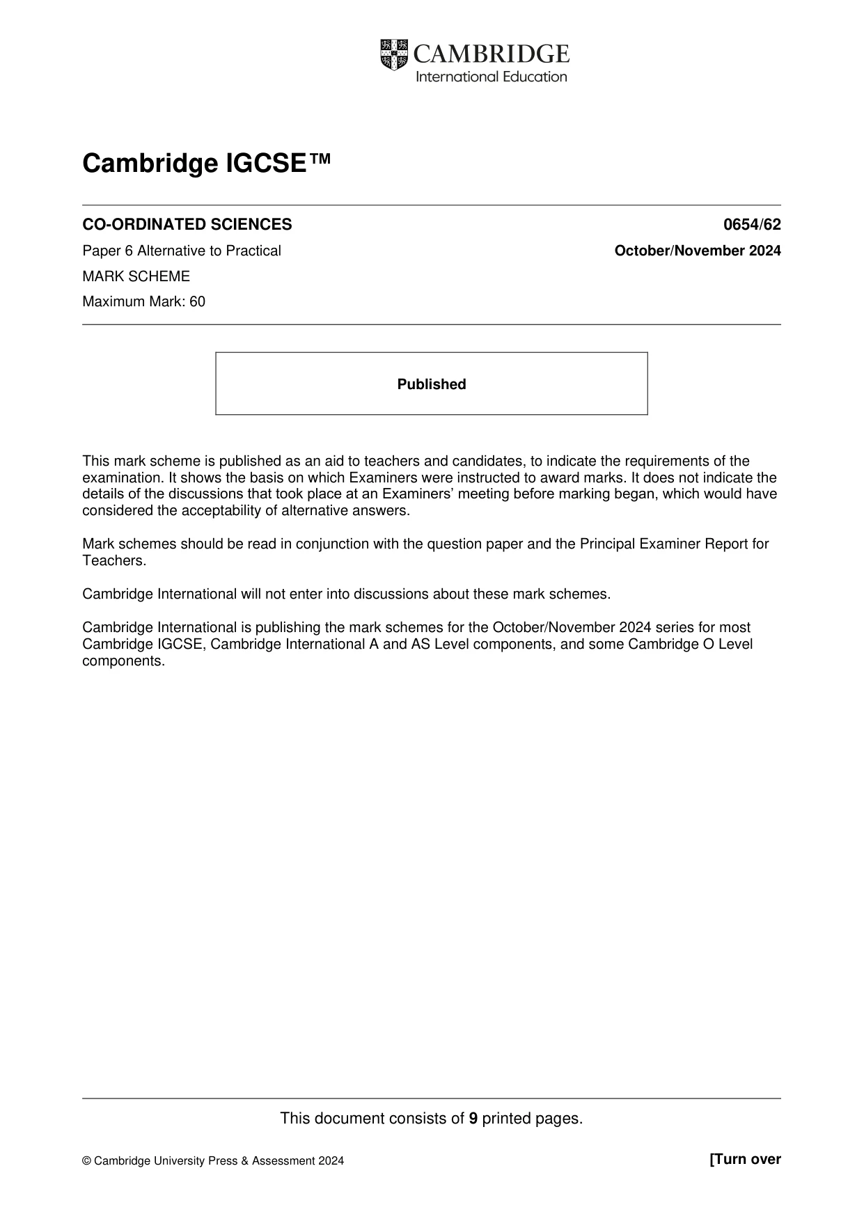 Mark scheme, page 1 of 9