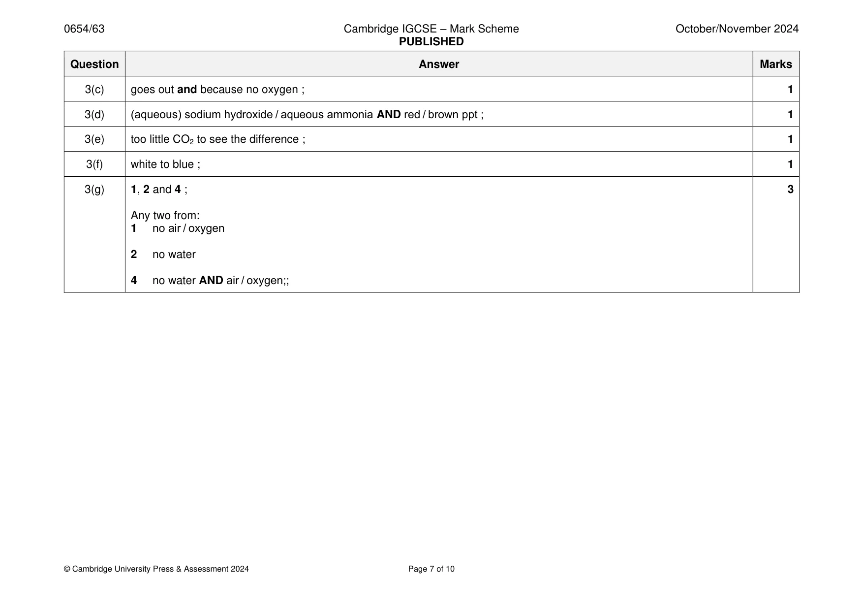 Mark scheme, page 7 of 10