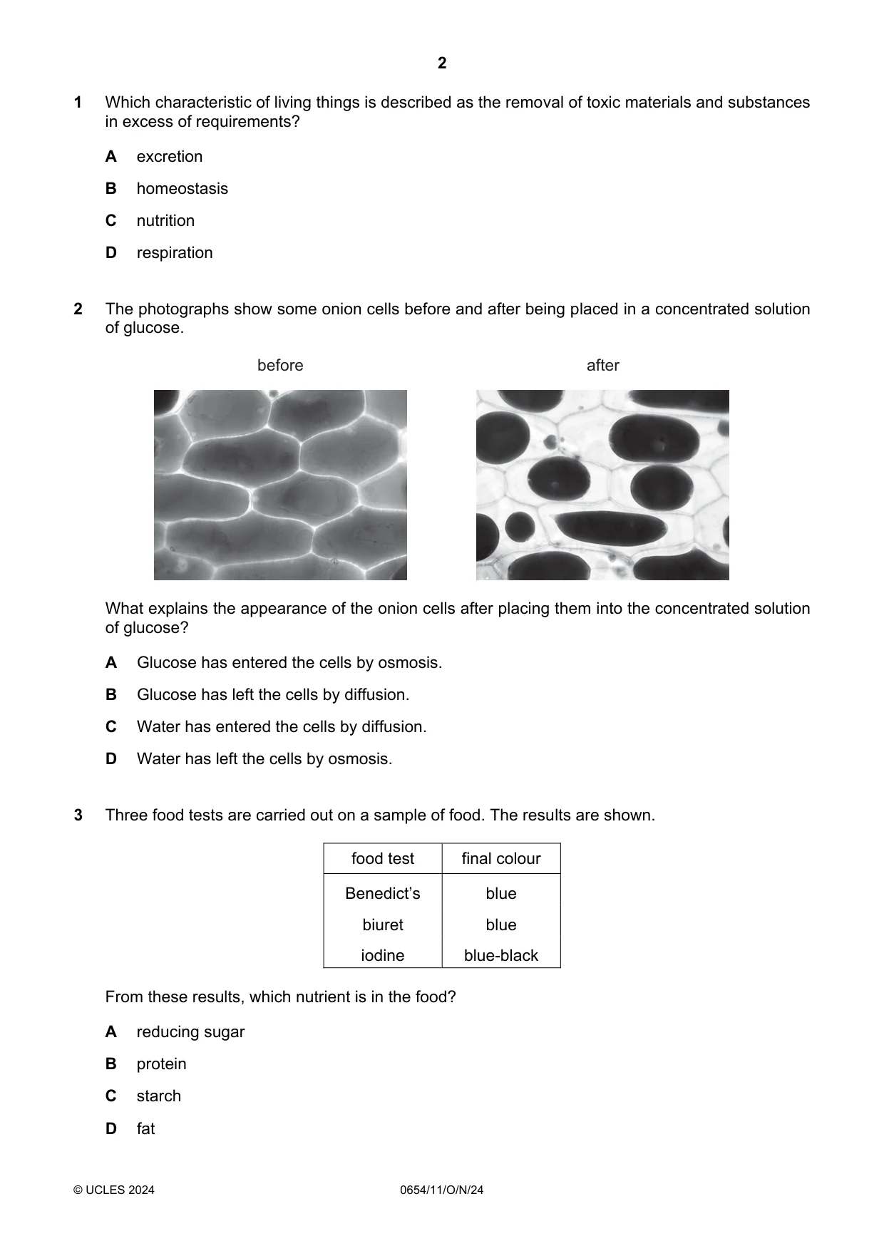 Cambridge IGCSE Sciences - Co-ordinated (Double) 0654 2024 Oct/Nov Paper 1 · Variant 1 question paper, page 2 of 16