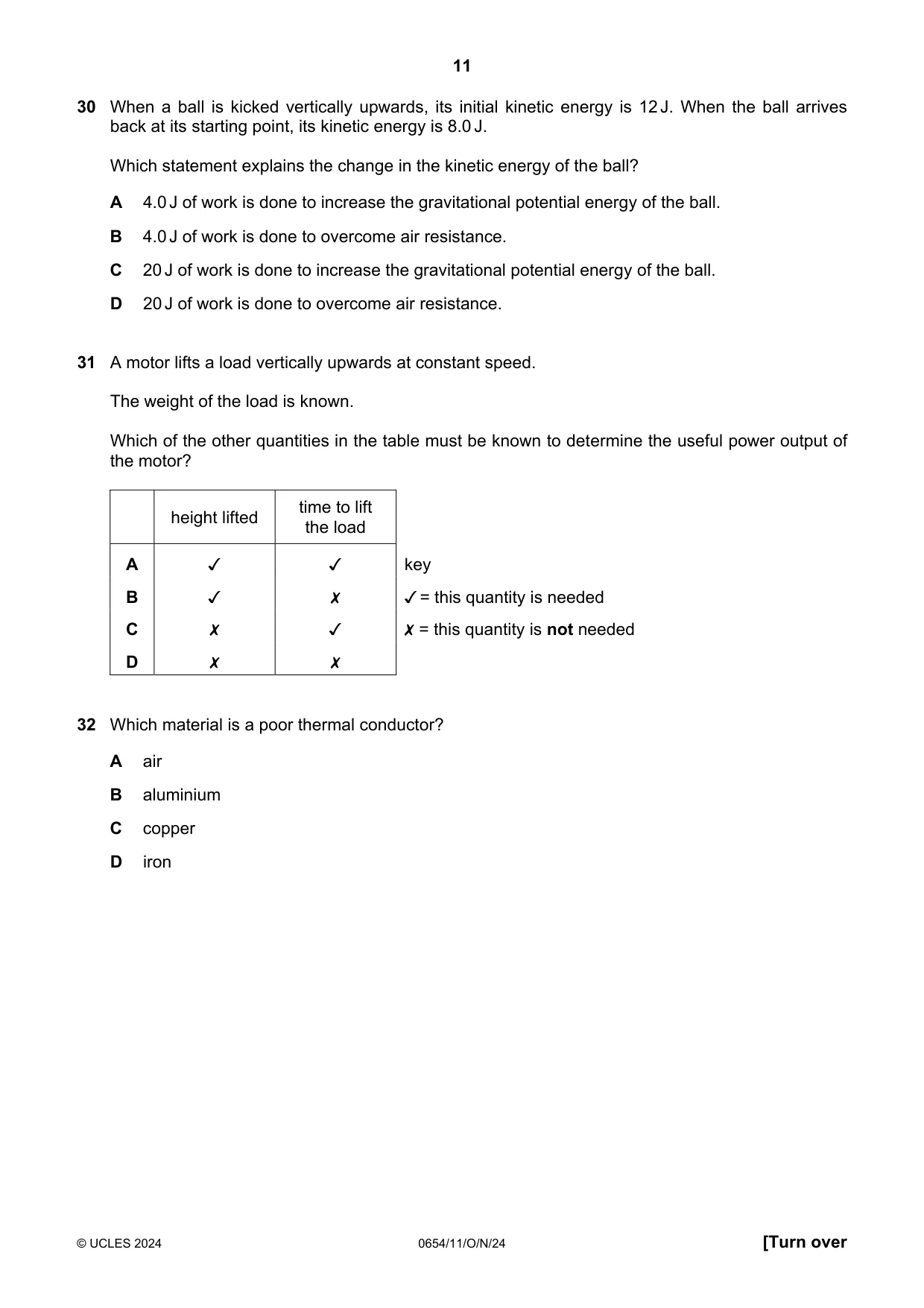 Cambridge IGCSE Sciences - Co-ordinated (Double) 0654 2024 Oct/Nov Paper 1 · Variant 1 question paper, page 11 of 16