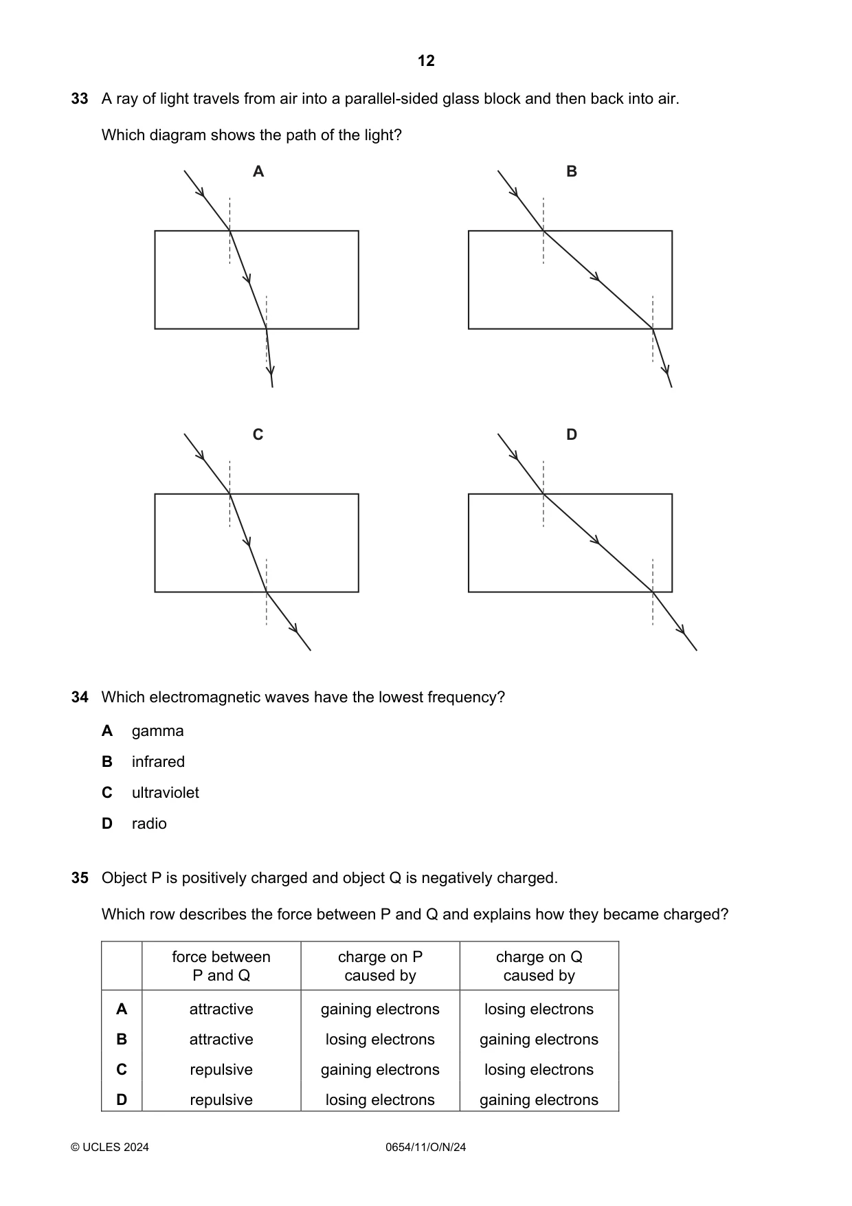 Cambridge IGCSE Sciences - Co-ordinated (Double) 0654 2024 Oct/Nov Paper 1 · Variant 1 question paper, page 12 of 16