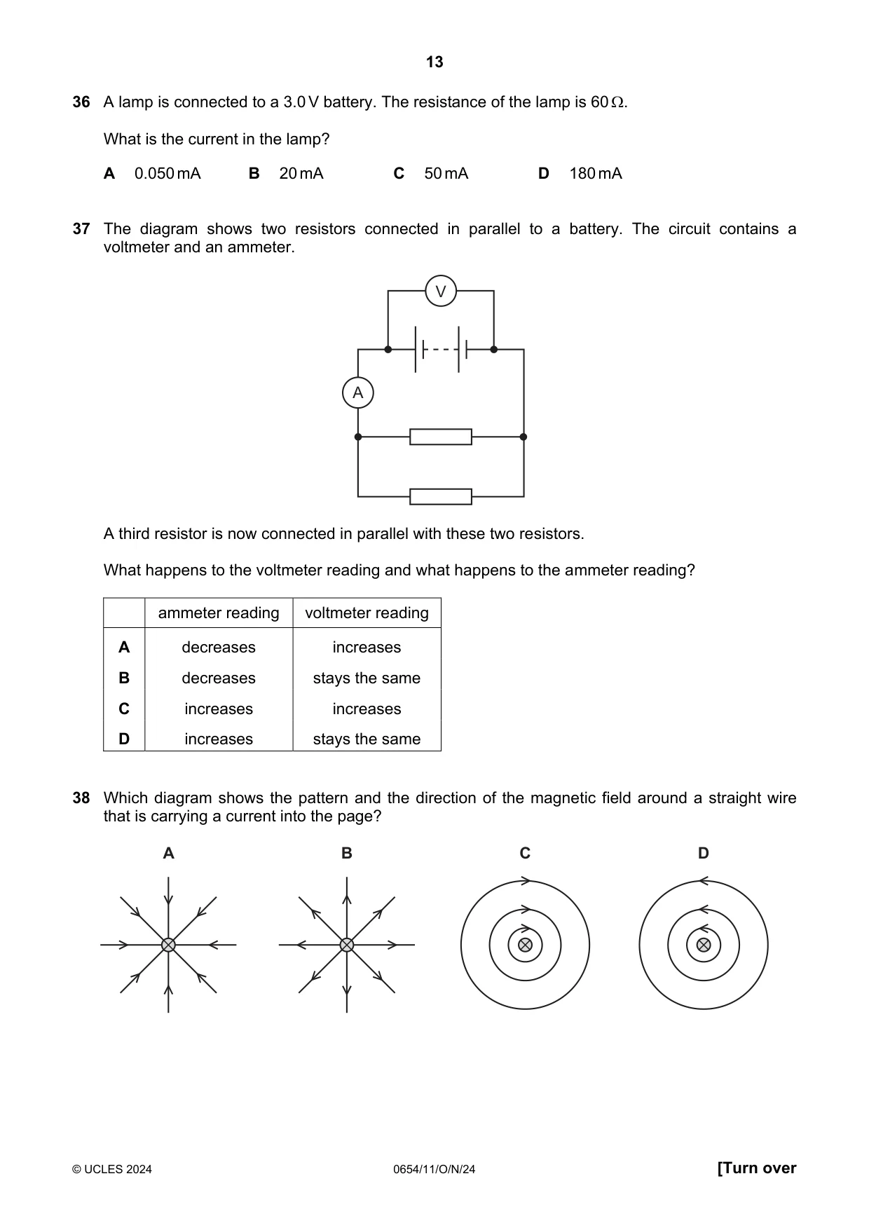 Cambridge IGCSE Sciences - Co-ordinated (Double) 0654 2024 Oct/Nov Paper 1 · Variant 1 question paper, page 13 of 16