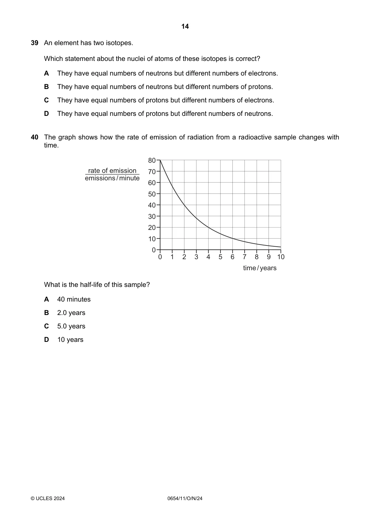Cambridge IGCSE Sciences - Co-ordinated (Double) 0654 2024 Oct/Nov Paper 1 · Variant 1 question paper, page 14 of 16