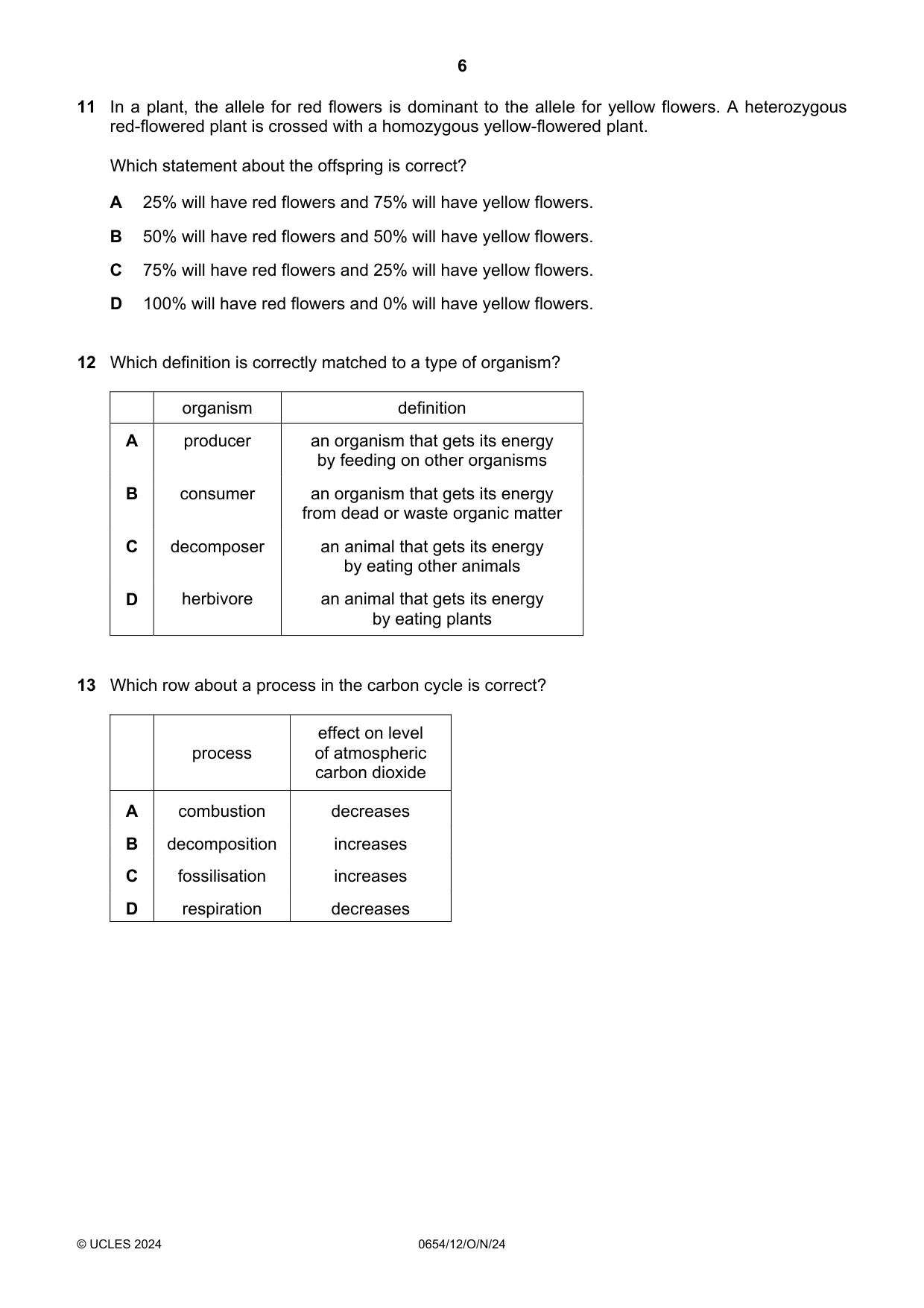 Cambridge IGCSE Sciences - Co-ordinated (Double) 0654 2024 Oct/Nov Paper 1 · Variant 2 question paper, page 6 of 20