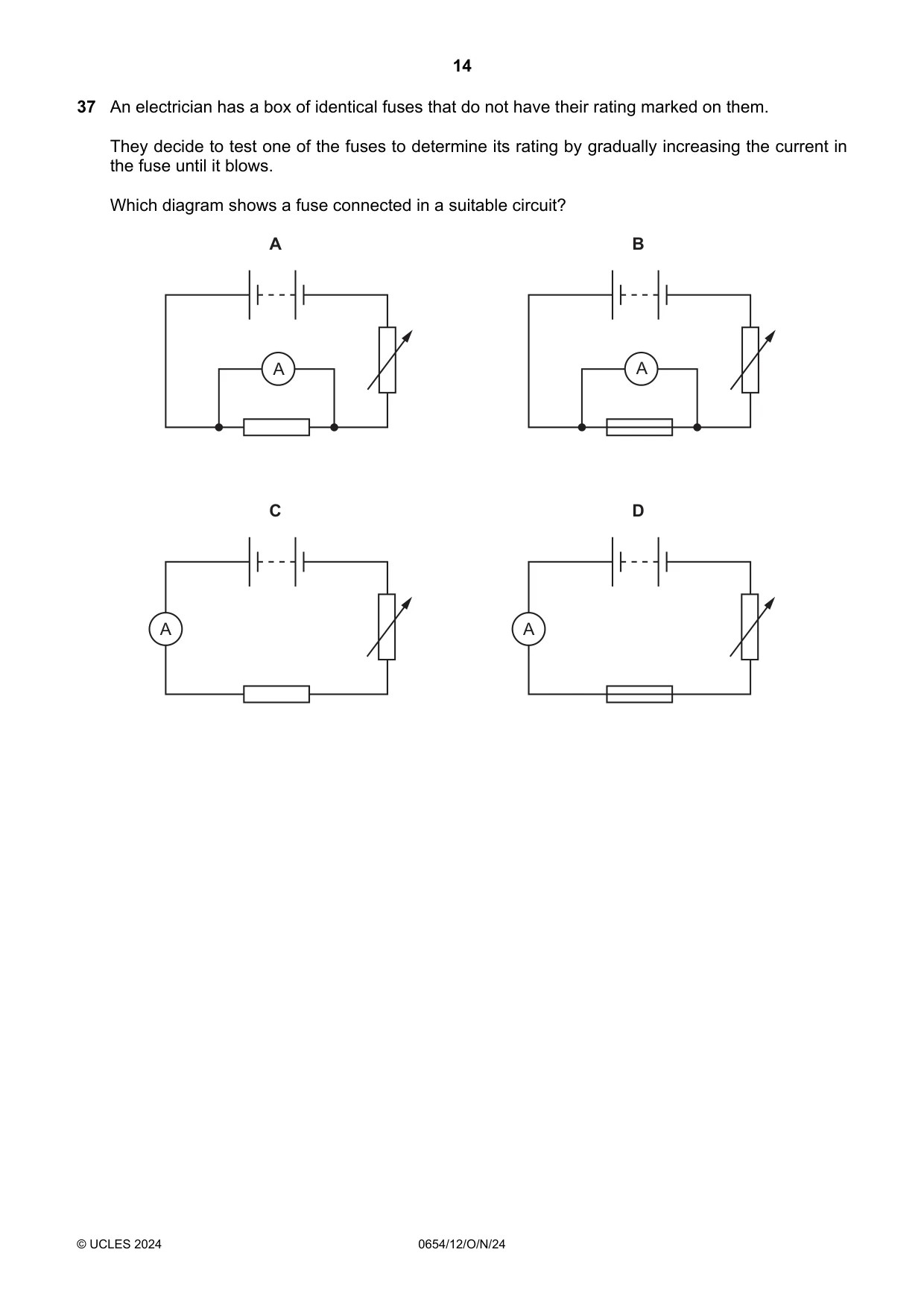 Cambridge IGCSE Sciences - Co-ordinated (Double) 0654 2024 Oct/Nov Paper 1 · Variant 2 question paper, page 14 of 20