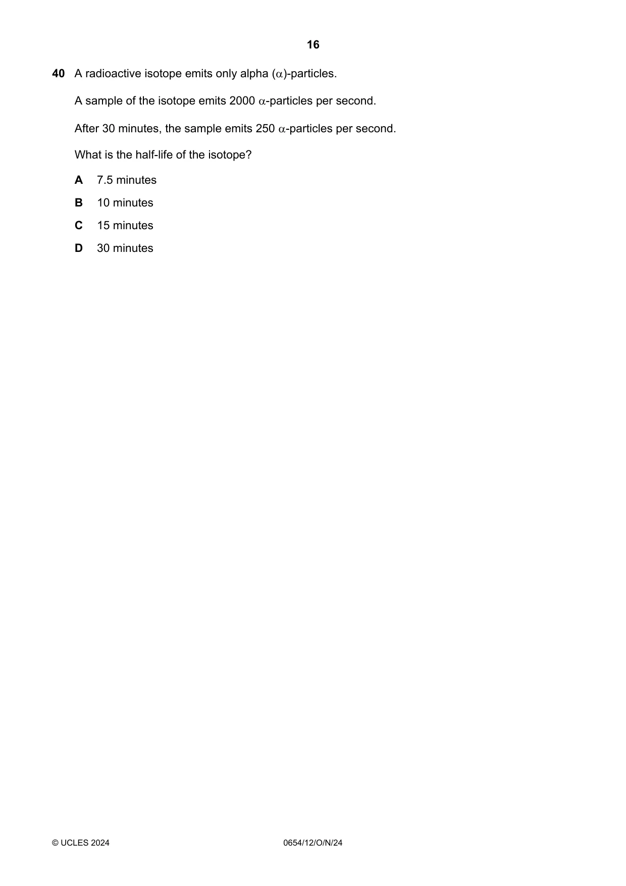 Cambridge IGCSE Sciences - Co-ordinated (Double) 0654 2024 Oct/Nov Paper 1 · Variant 2 question paper, page 16 of 20