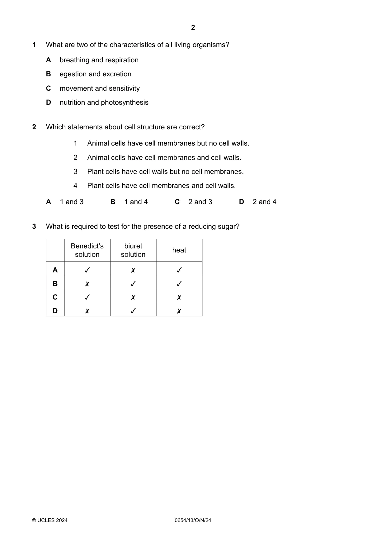 Cambridge IGCSE Sciences - Co-ordinated (Double) 0654 2024 Oct/Nov Paper 1 · Variant 3 question paper, page 2 of 20